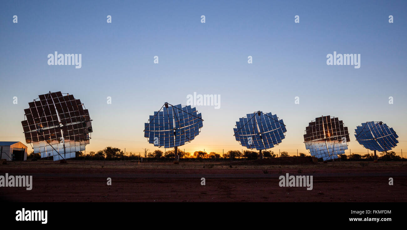 the solar dishes of Windorah Solar Farm, Channel Country, Central West Queensland, Australia Stock Photo
