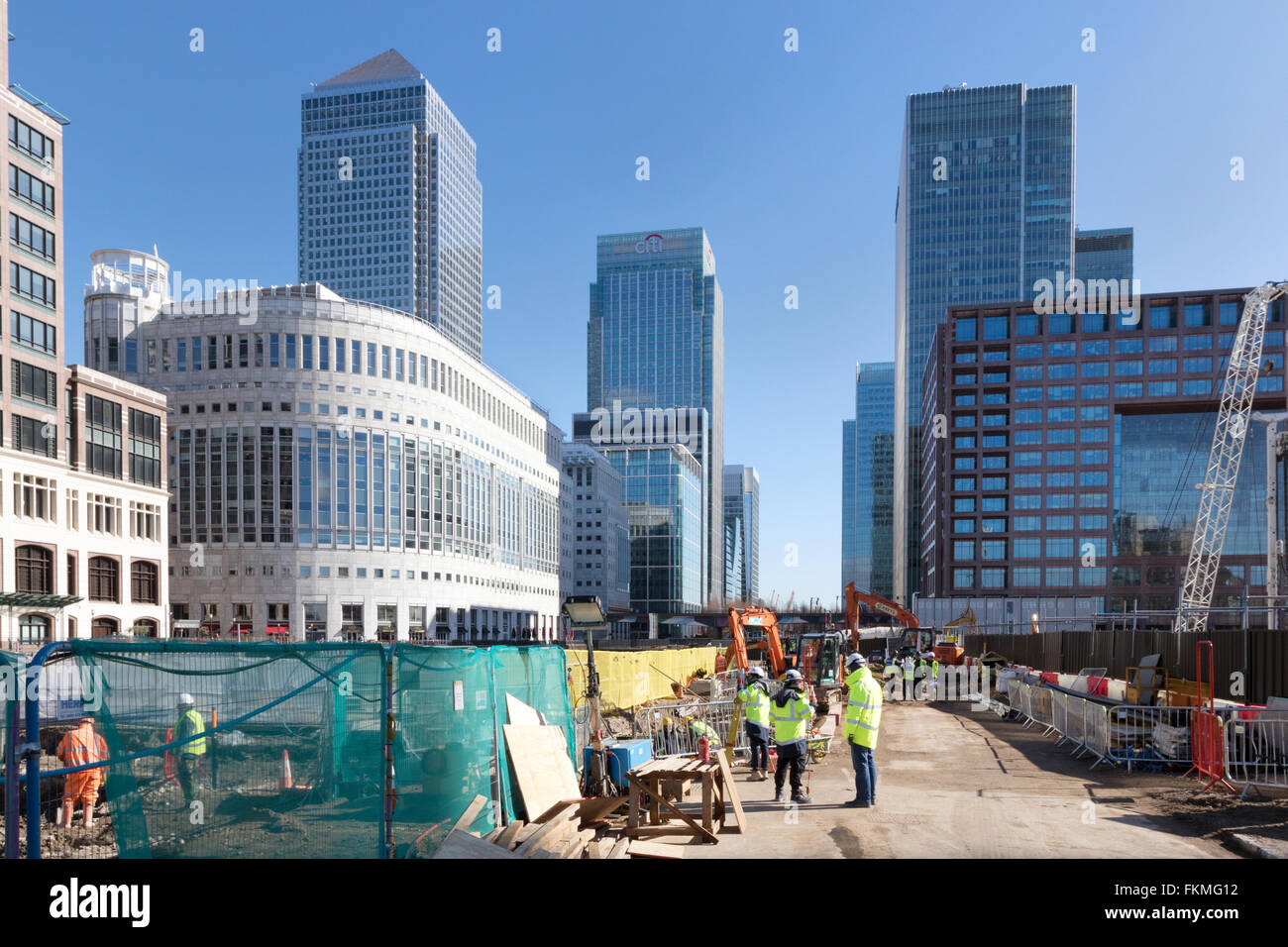 London construction; Building construction at Canary Wharf, London UK Stock Photo