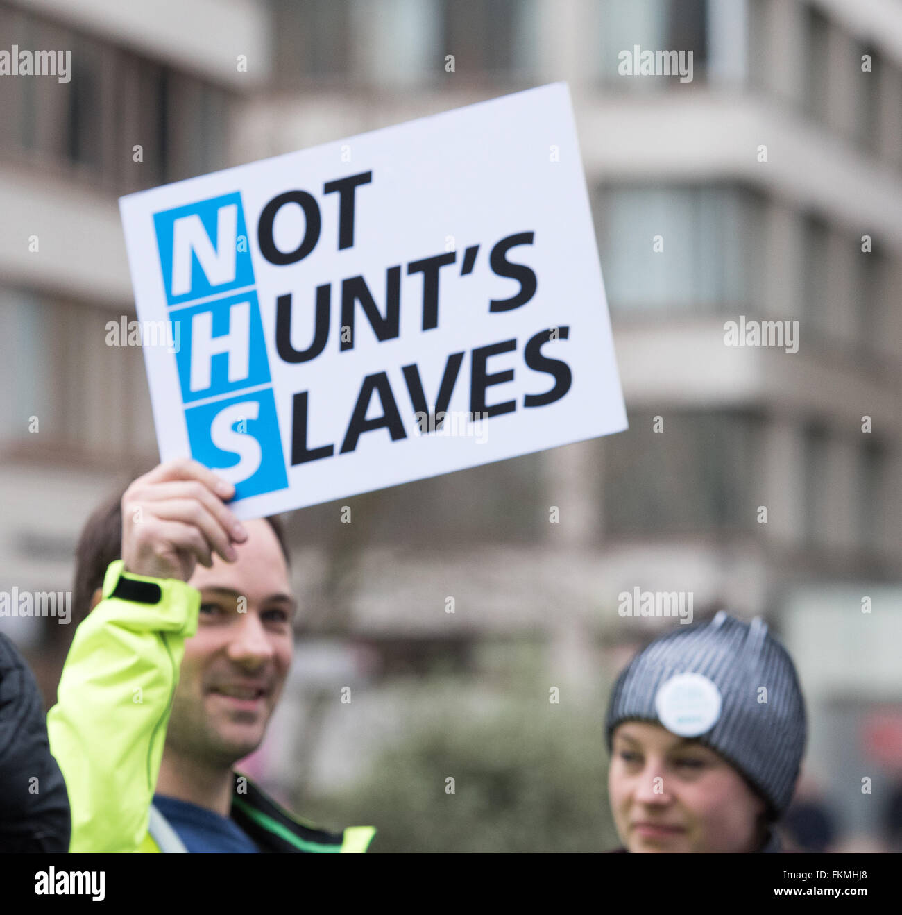 london 9th March 2016, NHS Junior Doctors picket, St Thomas Hospital, Westminster, satirical banner Credit:  Ian Davidson/Alamy Live News Stock Photo