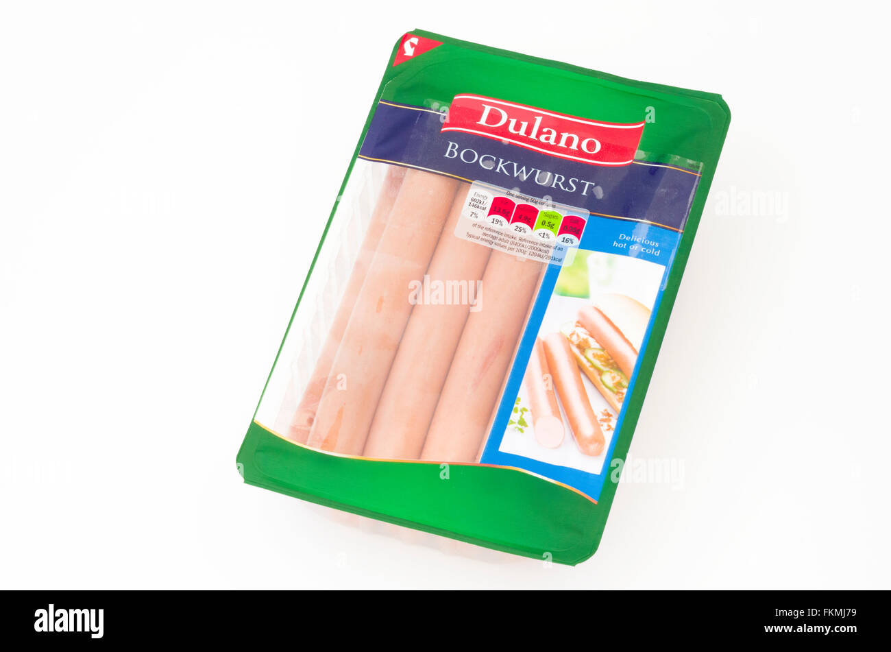 Pack of Dulano Bockwurst Sausages, UK Stock Photo Alamy