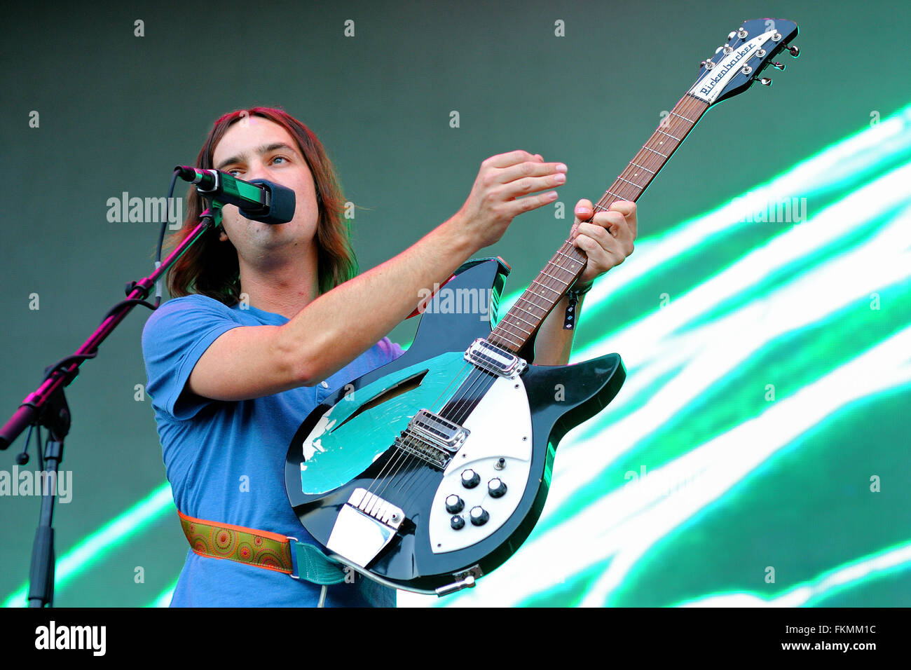 BARCELONA - MAY 23: Tame Impala, psychedelic rock band project of Kevin Parker, performs at Heineken Primavera Sound 2013. Stock Photo