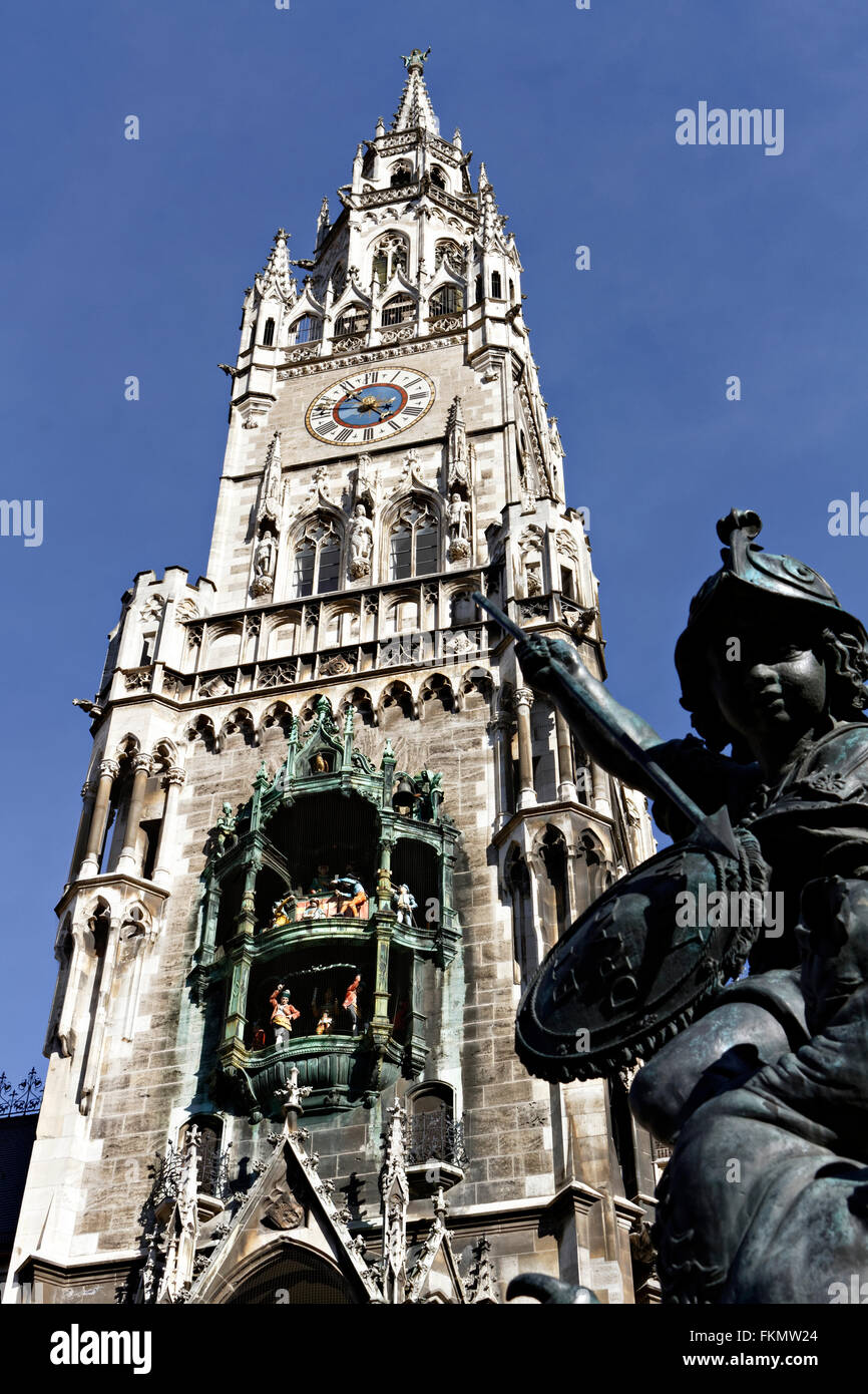 New Town hall Clock, Marienplatz, Munich, Upper Bavaria, Germany, Europe Stock Photo