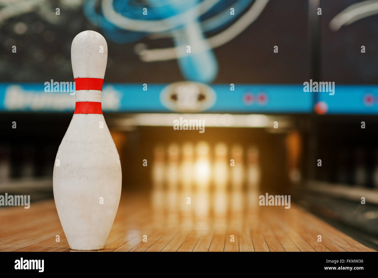 One bowling pin background bowling lane Stock Photo