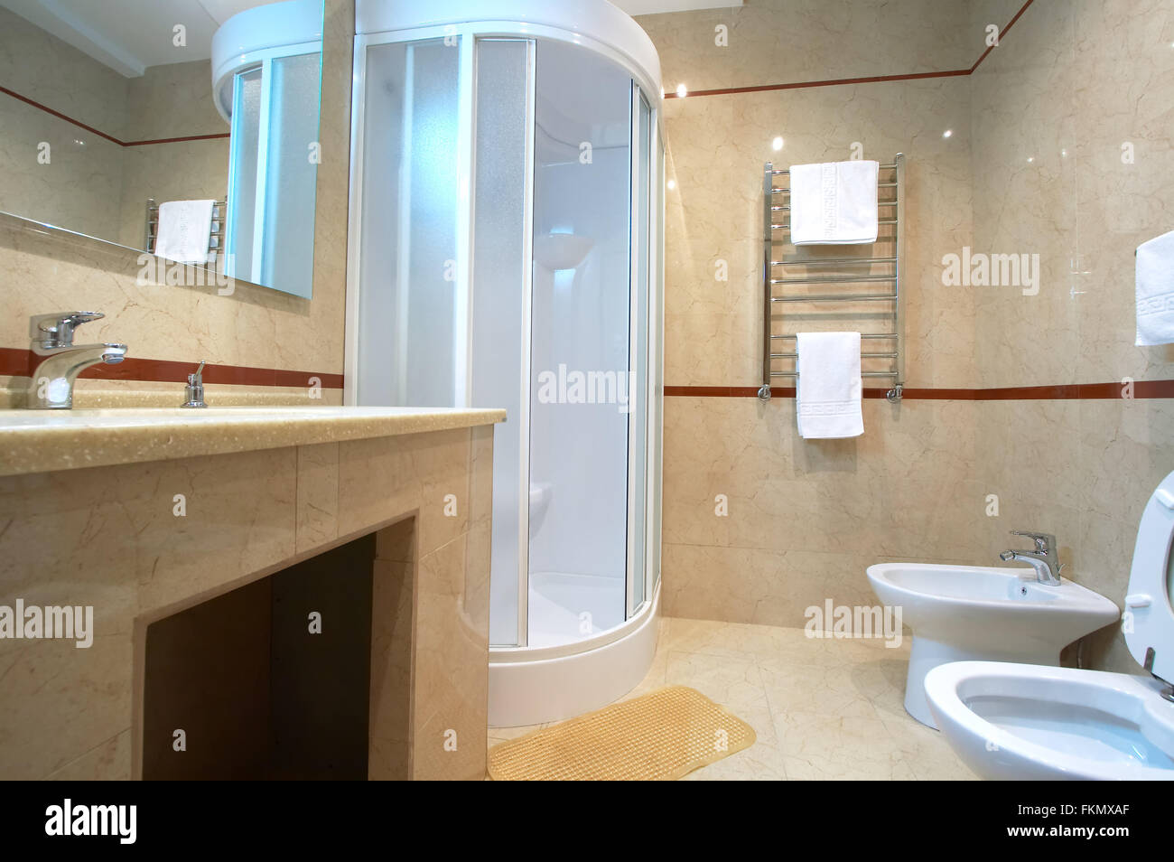 Bathroom with a shower cubicle in hotel Stock Photo Alamy