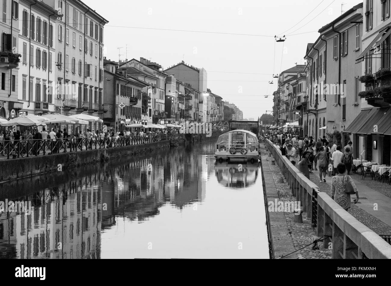 Navigli in Milan with people Stock Photo