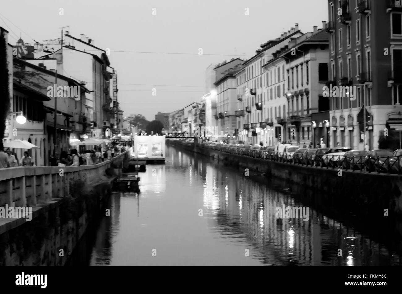 Navigli in Milan with people Stock Photo