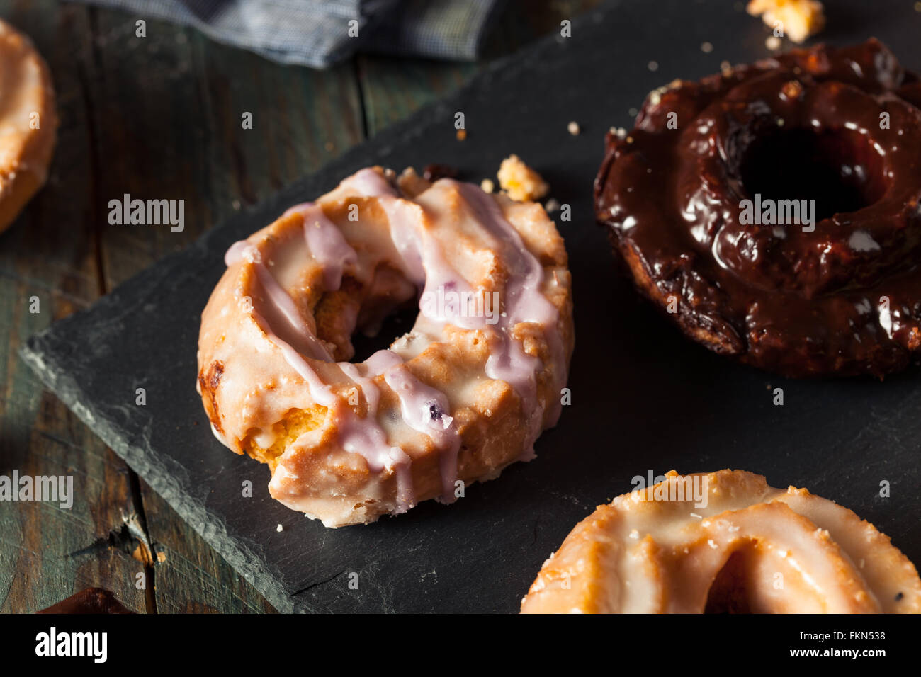 Homemade Old Fashioned Donuts with Chocolate and Glaze Stock Photo Alamy