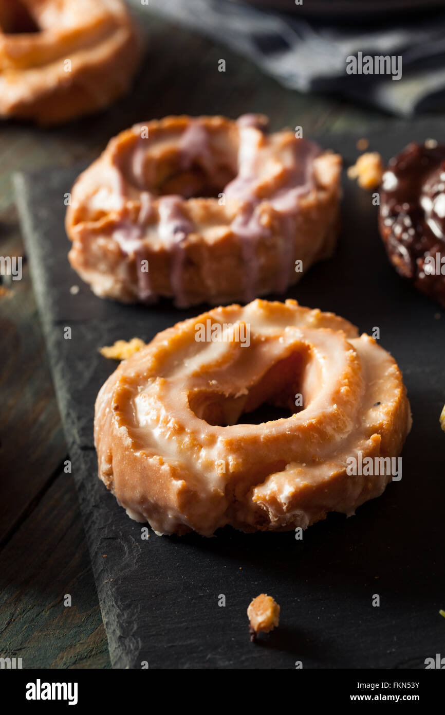 Homemade Old Fashioned Donuts with Chocolate and Glaze Stock Photo Alamy
