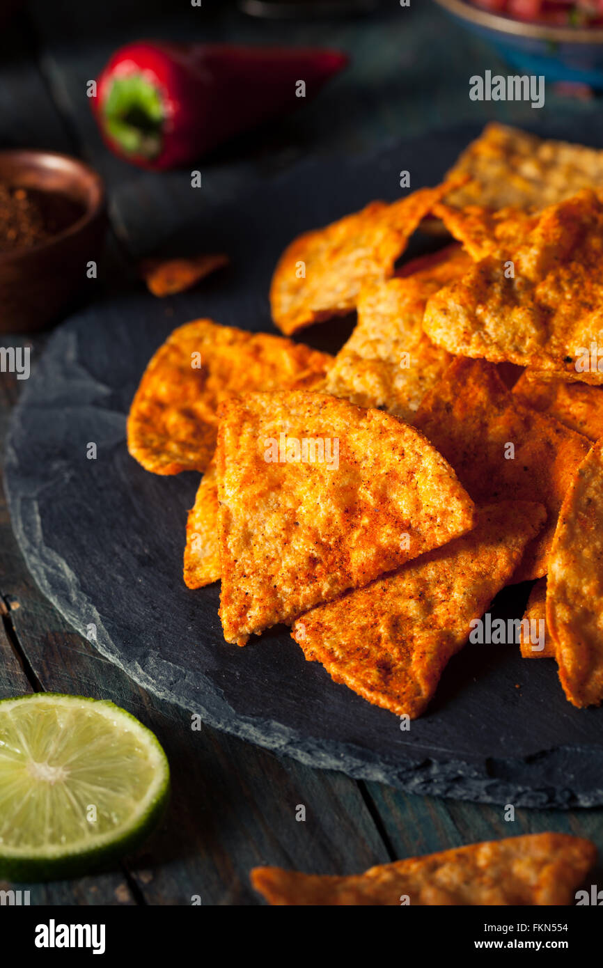 Homemade Chili Lime Tortilla Chips with Salsa Stock Photo Alamy