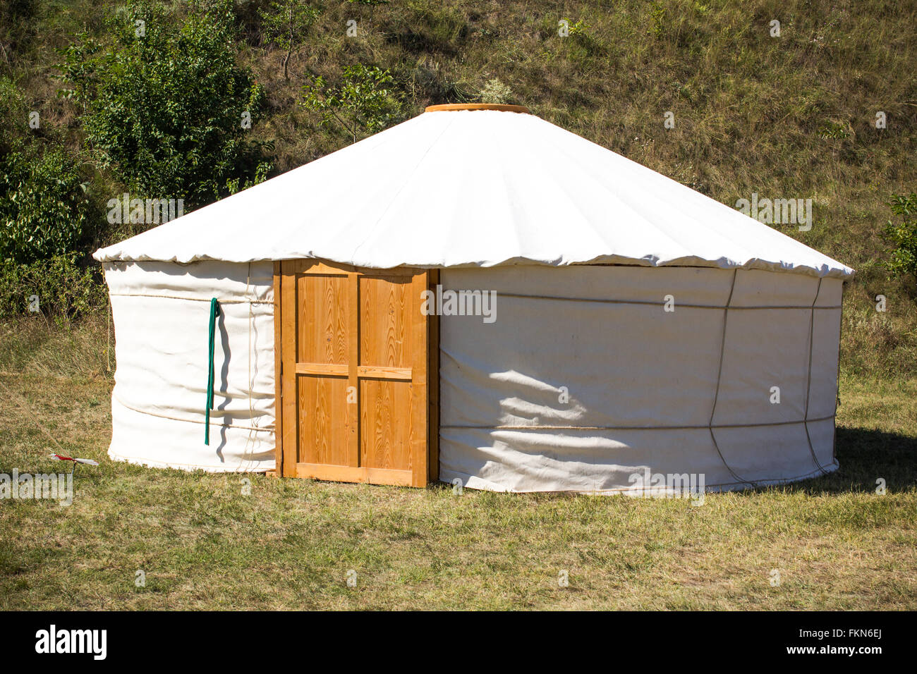 Mongolian yurt called a ger on grassy steppe of northern Mongolia Stock Photo