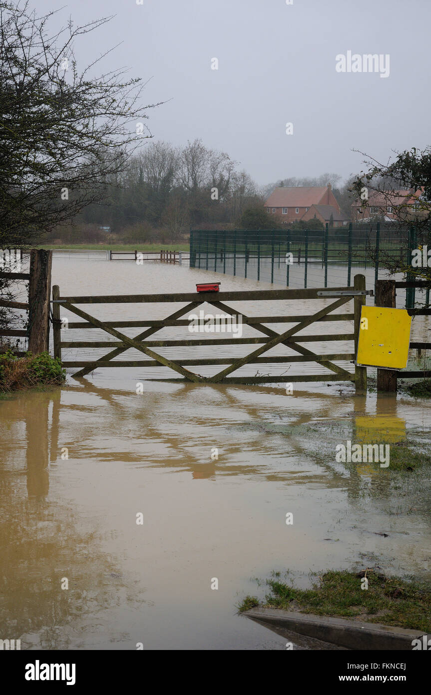 Corby Glen, UK. 9th March, 2016. The River Glen bursts it's banks