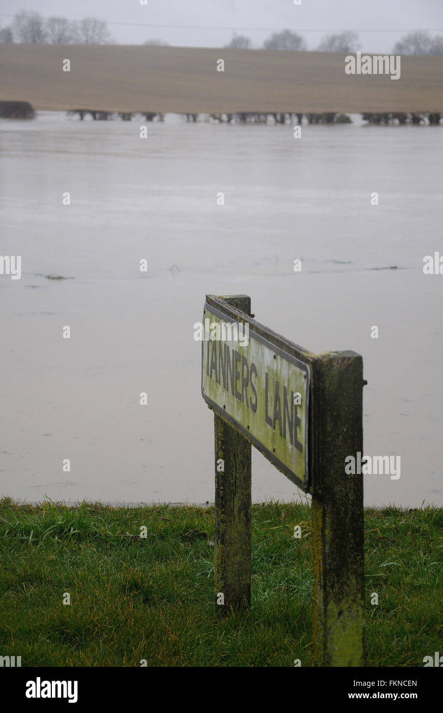 Corby Glen, UK. 9th March, 2016. The River Glen bursts it's banks