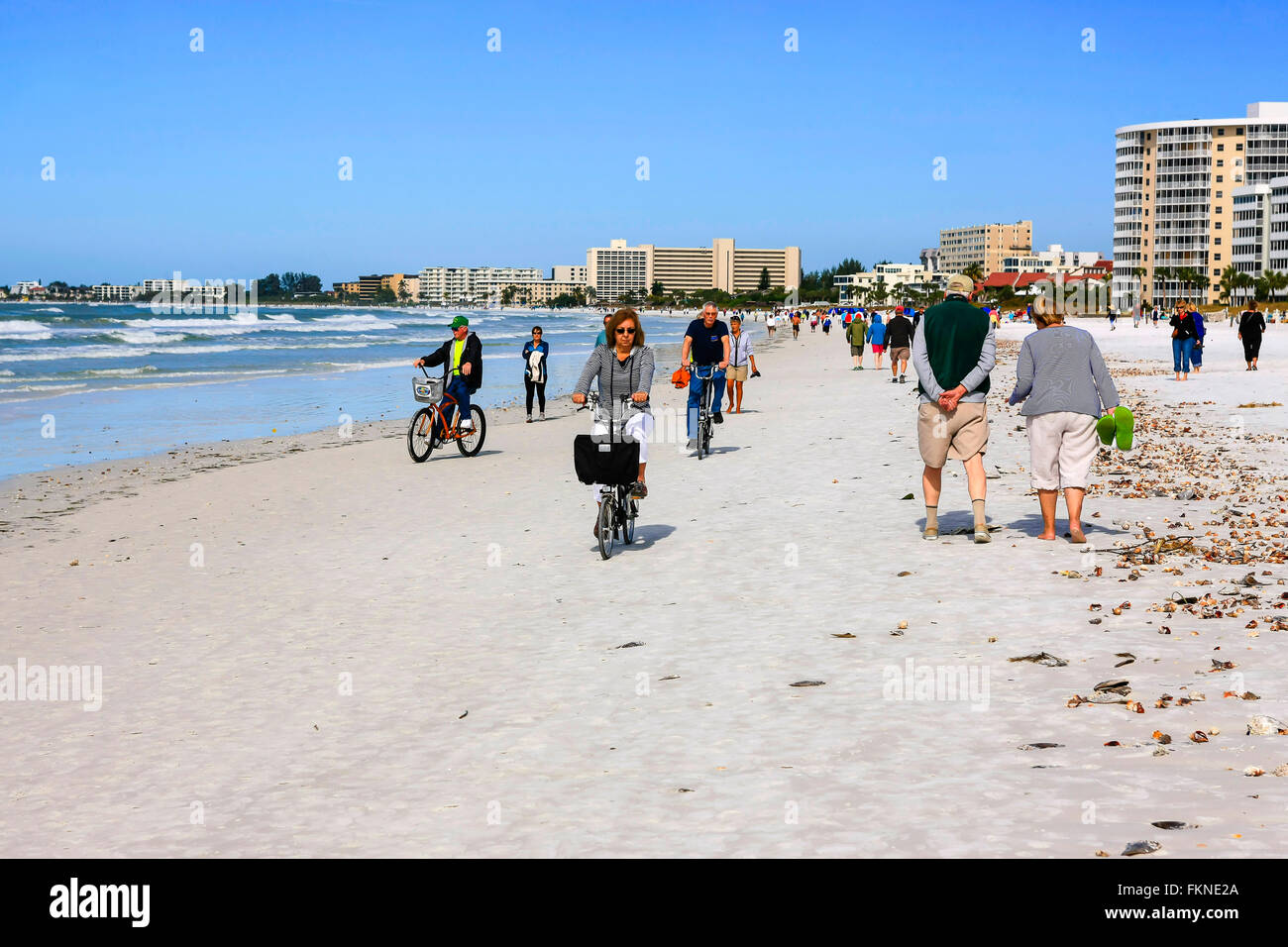 View of Siesta Key beach in Sarasota Florida after a high tide and