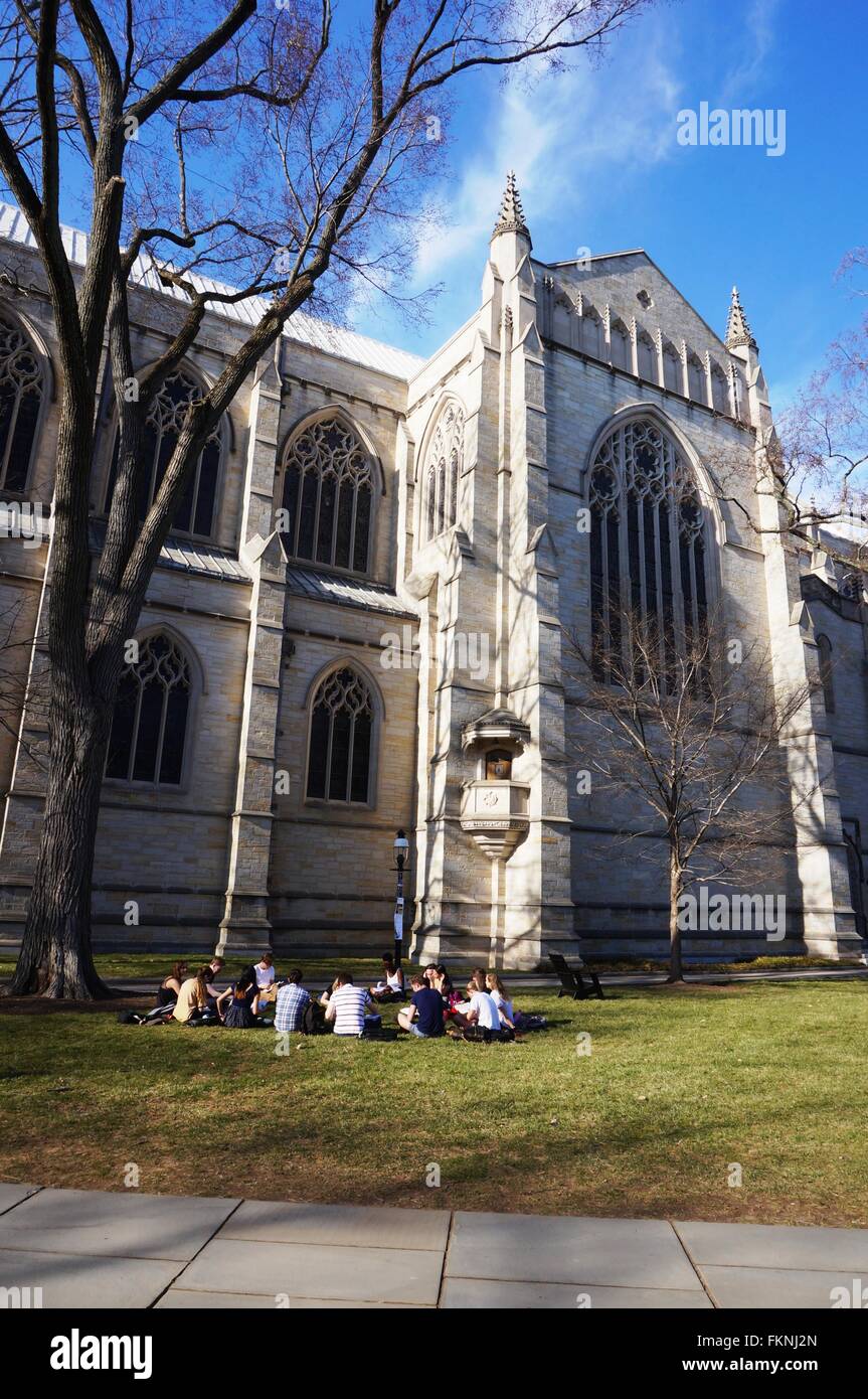 Students at Princeton University enjoy the unseasonable warm weather by