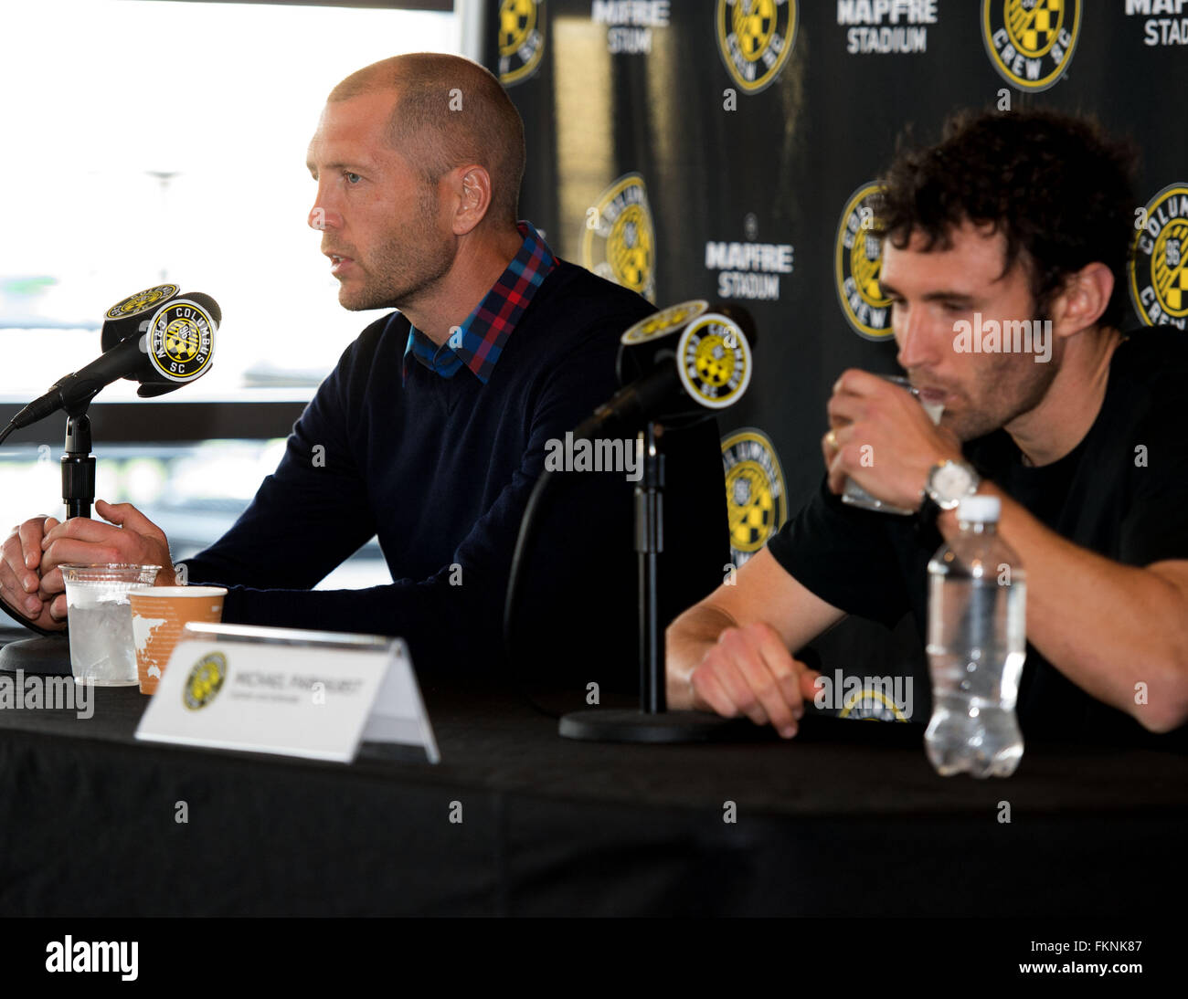 Columbus, Ohio, USA. 9th March, 2016. Columbus Crew SC head coach Gregg Berhalter answers questions during a press conference at Columbus Crew SC Media Day. Columbus, Ohio, USA Credit:  Brent Clark/Alamy Live News Stock Photo