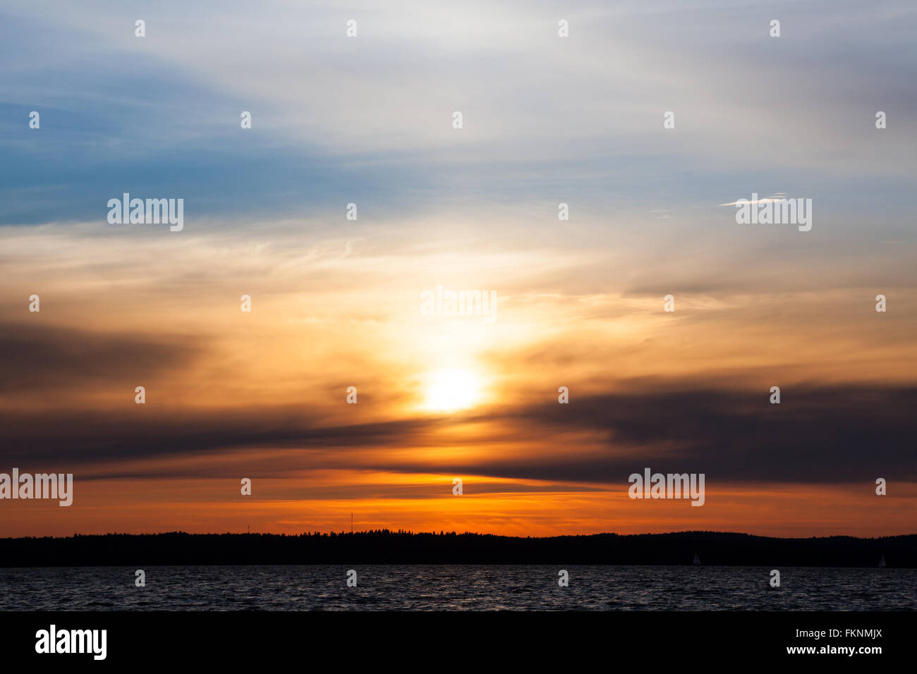 Calm sunset and clouds over lake Stock Photo - Alamy