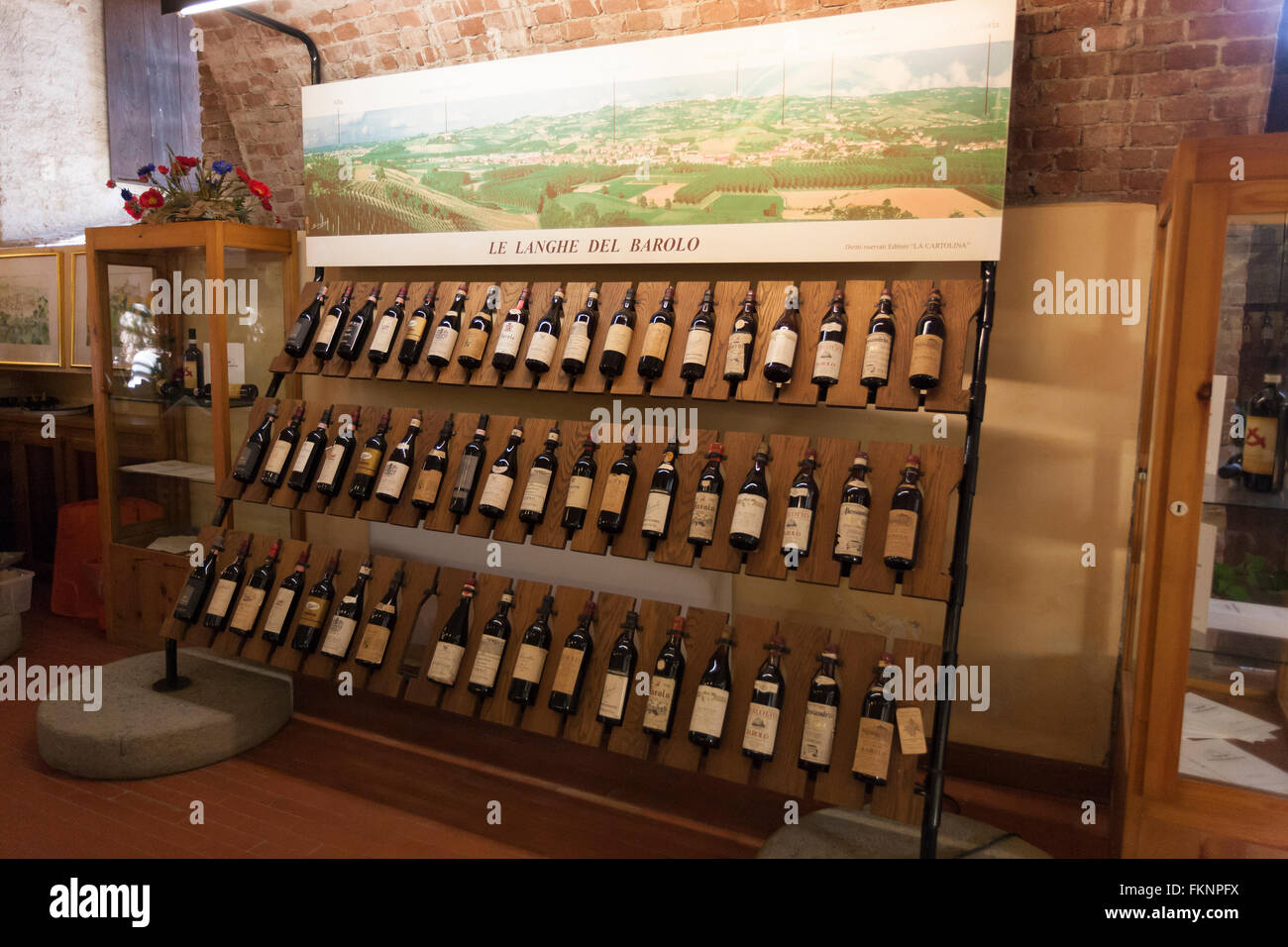 Display Wine shop 'enoteca regionale del Barolo' Falletti Catle Barolo langhe Piedmont Italy Stock Photo