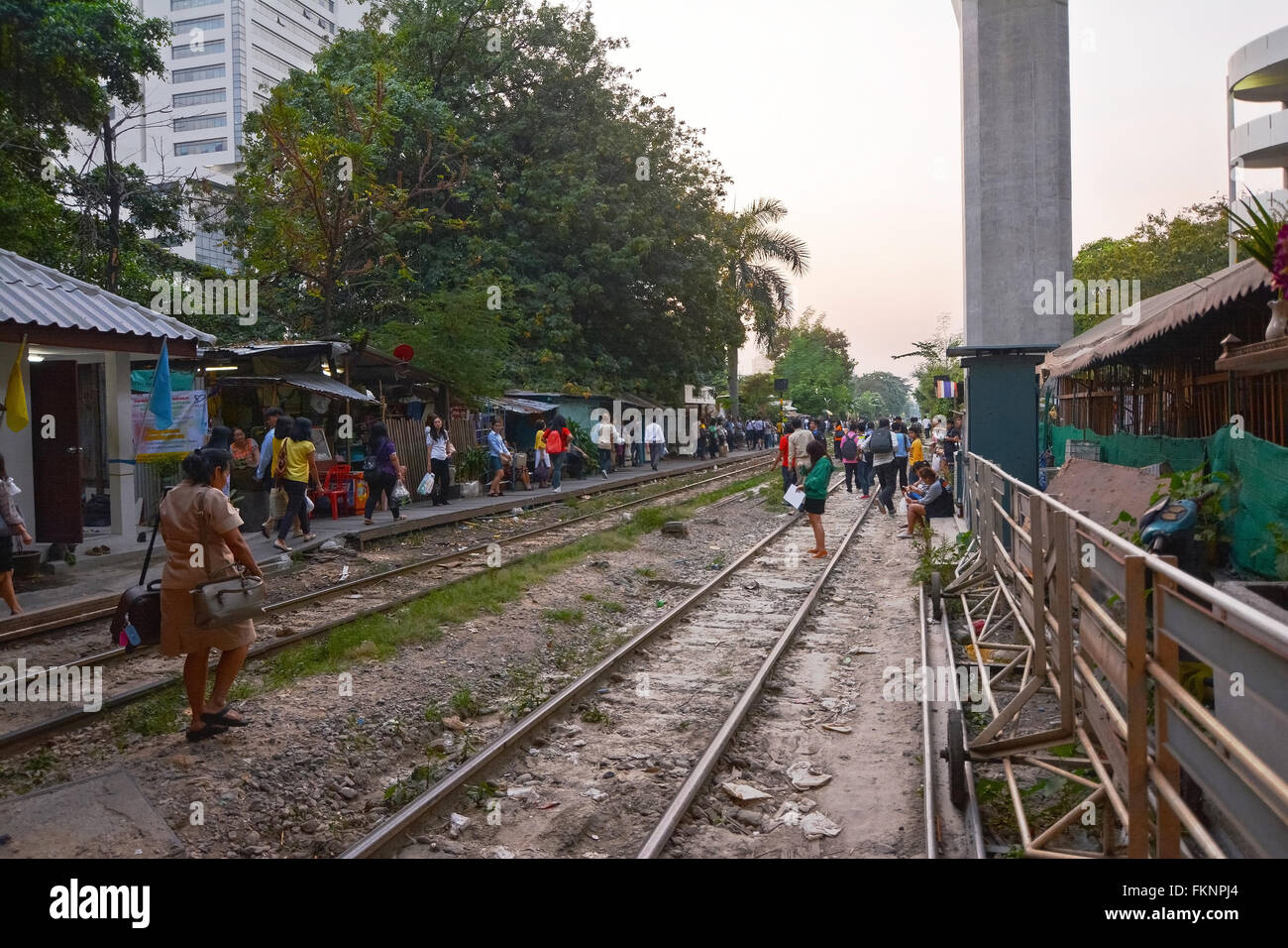 Bangkok, Thailand - January 3, 2016: People waiting in train land line station, near Sukhumvit road close to Phloen Chit bts Stock Photo