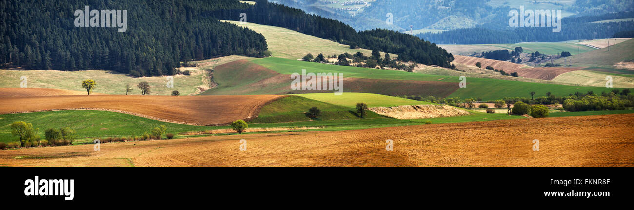 Green spring hills in Slovakia. April sunny countryside panorama Stock ...