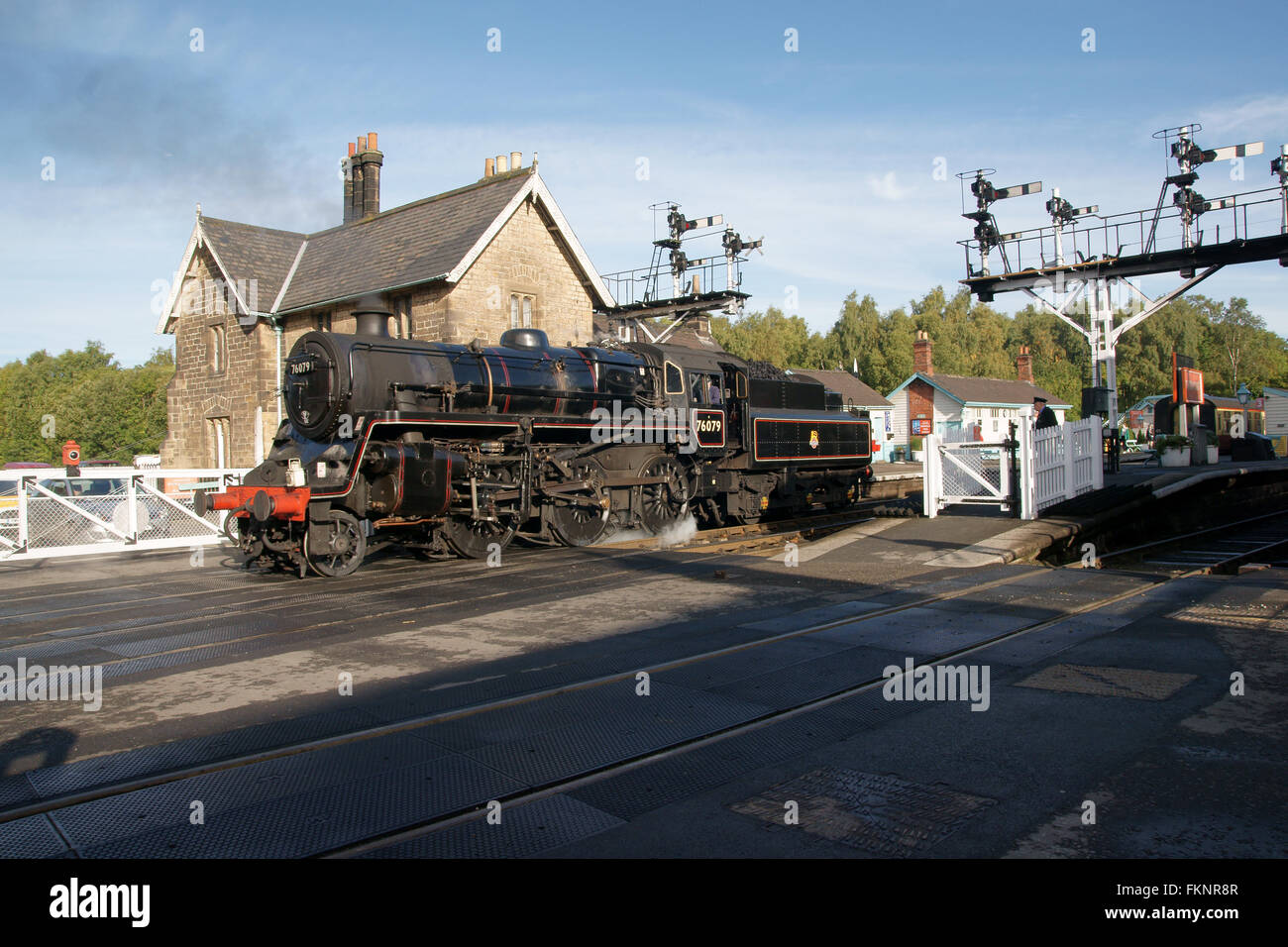 Steam locomotive 76079 BR standard Class 4 2-6-0 at Grosmont manoevering prior day's work on the North York Moors Heritage Stock Photo