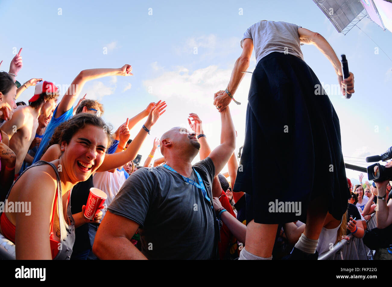 SPAIN - JULY 17: James (band) performance with the crowd at FIB Festival. Stock Photo