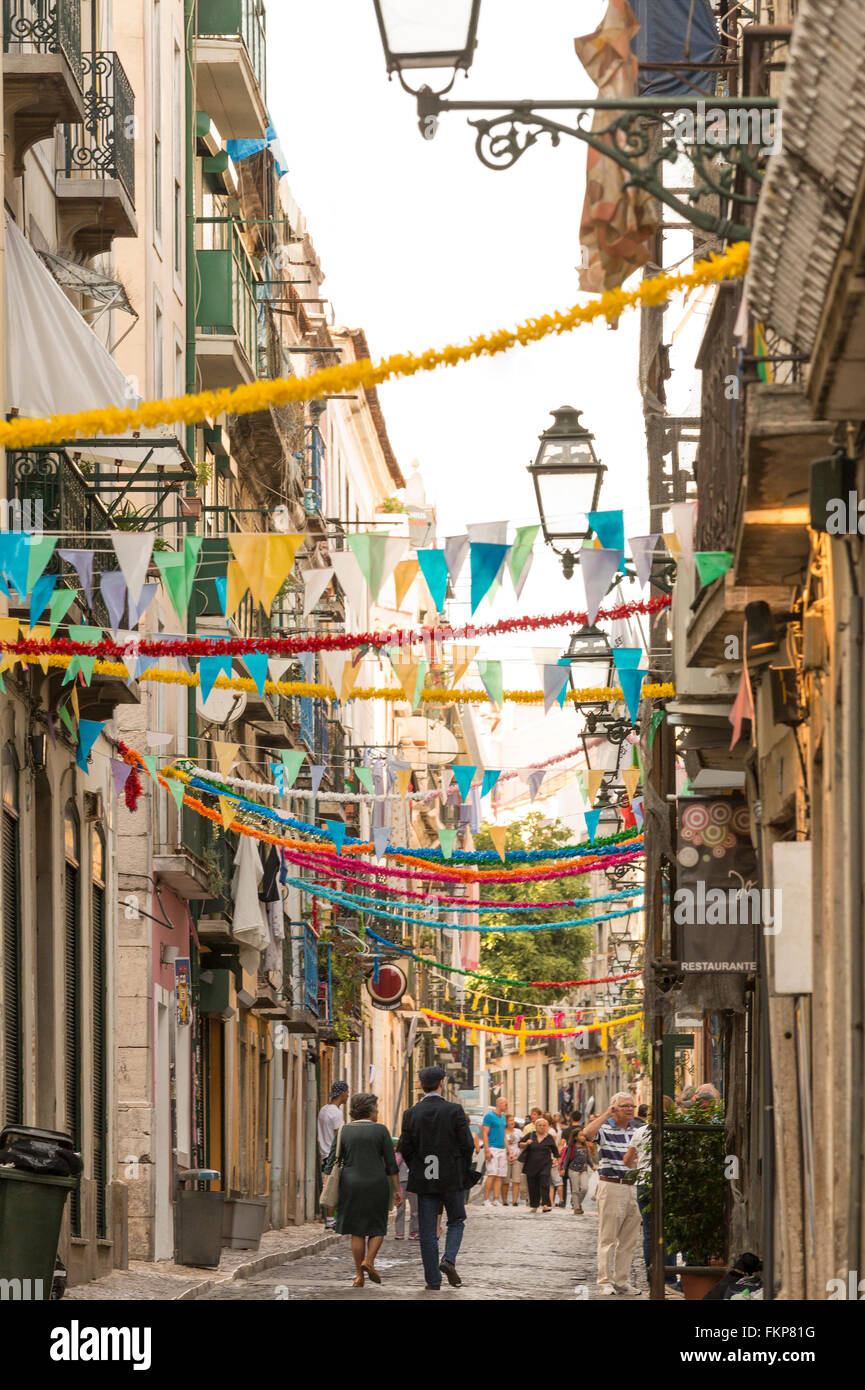 Street scene at festival time in the historic Barrio Alto neighborhood ...