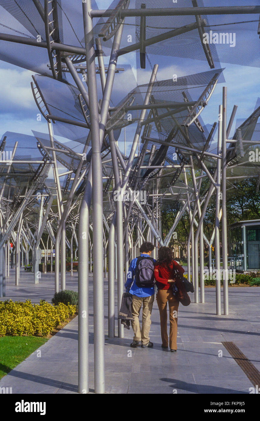 Metallic trees in front of Euskalduna Building,  Bilbao. Vizcaya. Spain Stock Photo