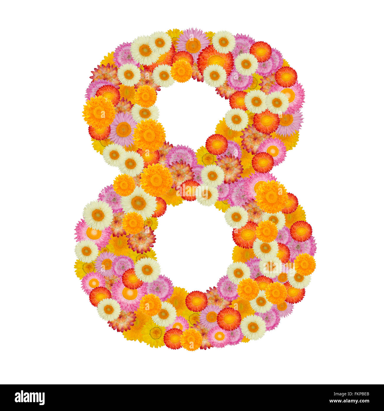 flower number eight. Floral element of colorful alphabet made from straw Stock Photo