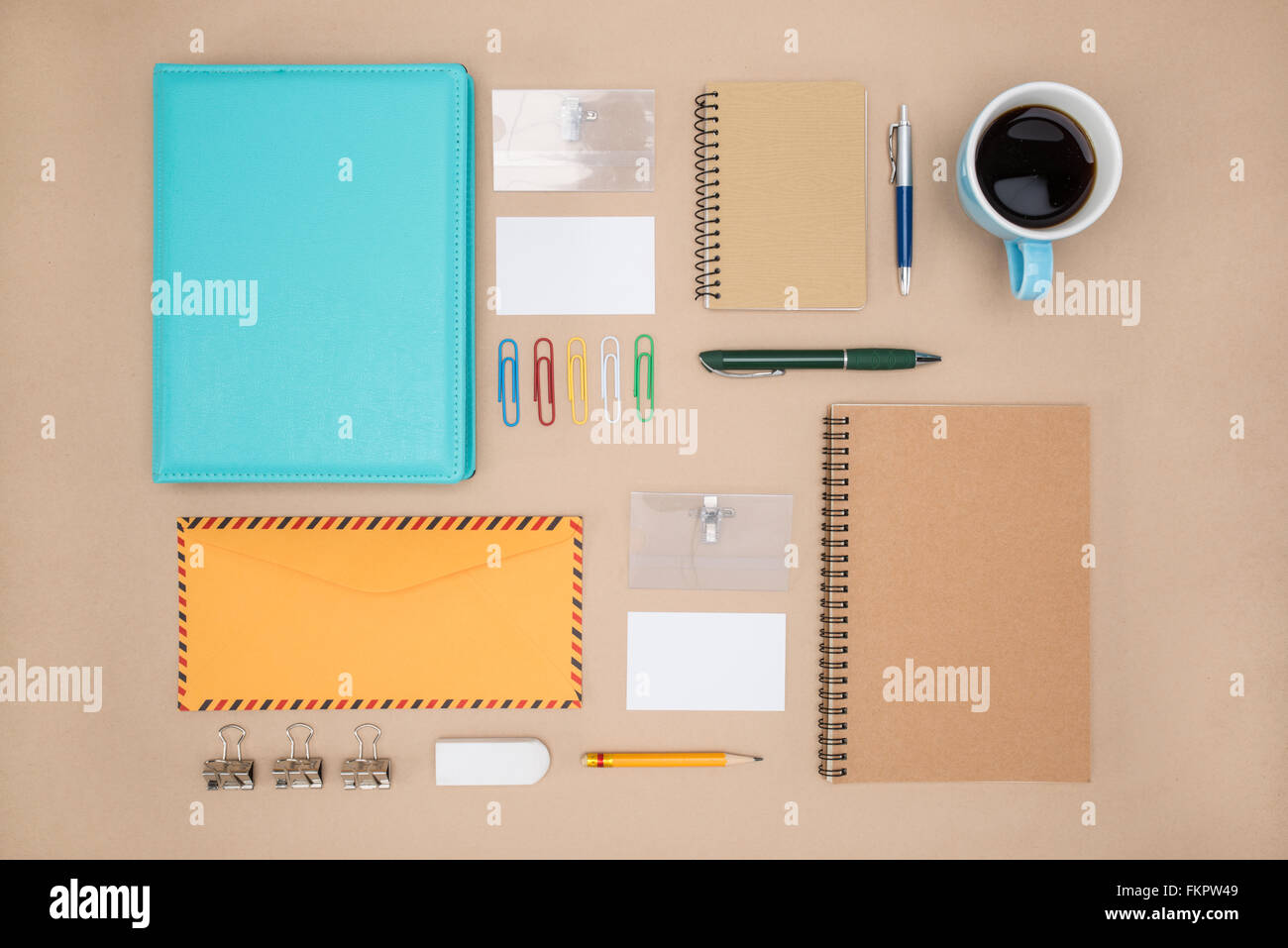 Mock up template of stationary in everyday life,  Office Supply Stock Photo