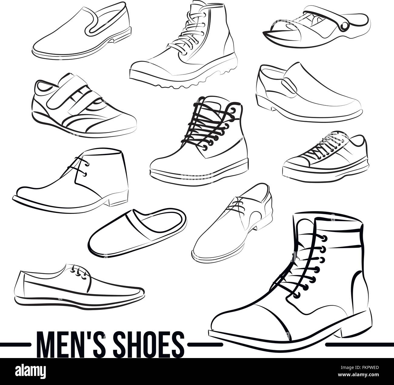 Vector set of men's shoes painted lines Stock Vector