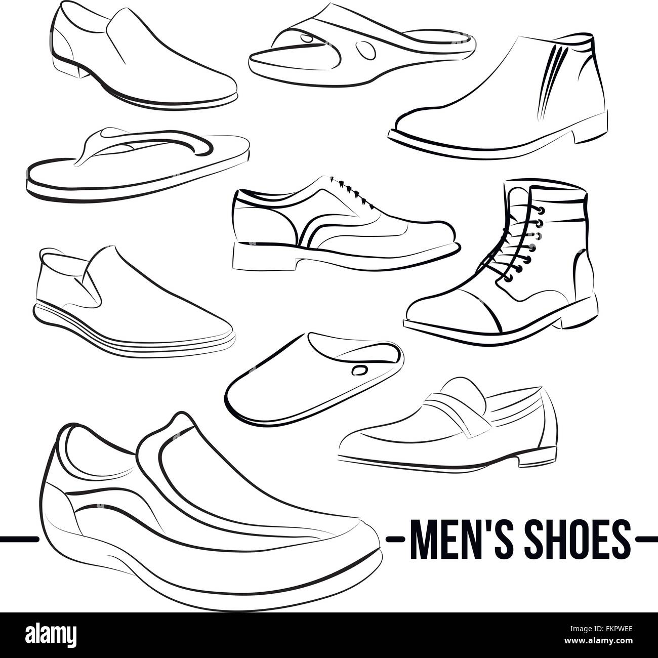 Vector set of men's shoes painted lines Stock Vector