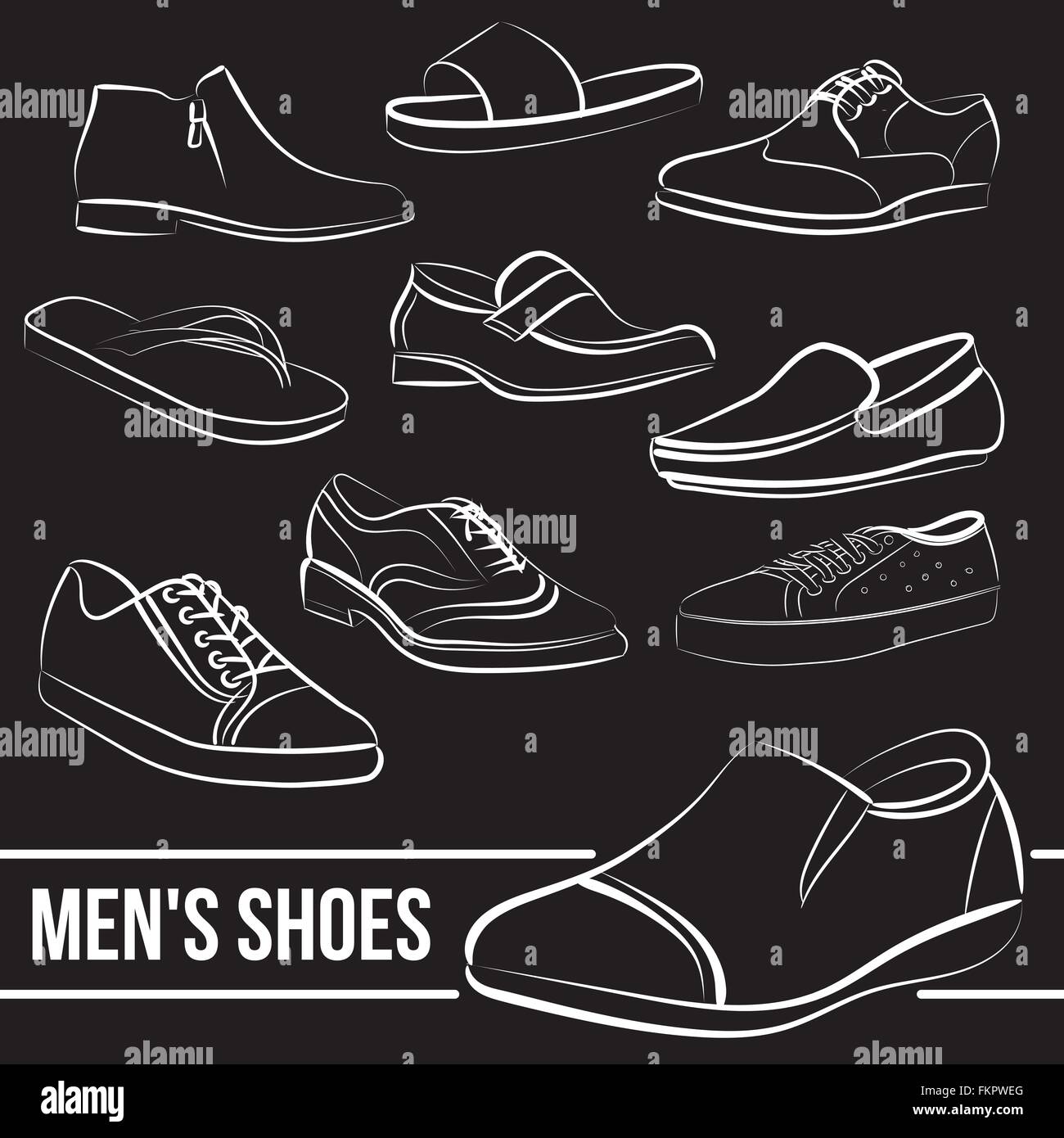 Vector set of men's shoes painted lines Stock Vector