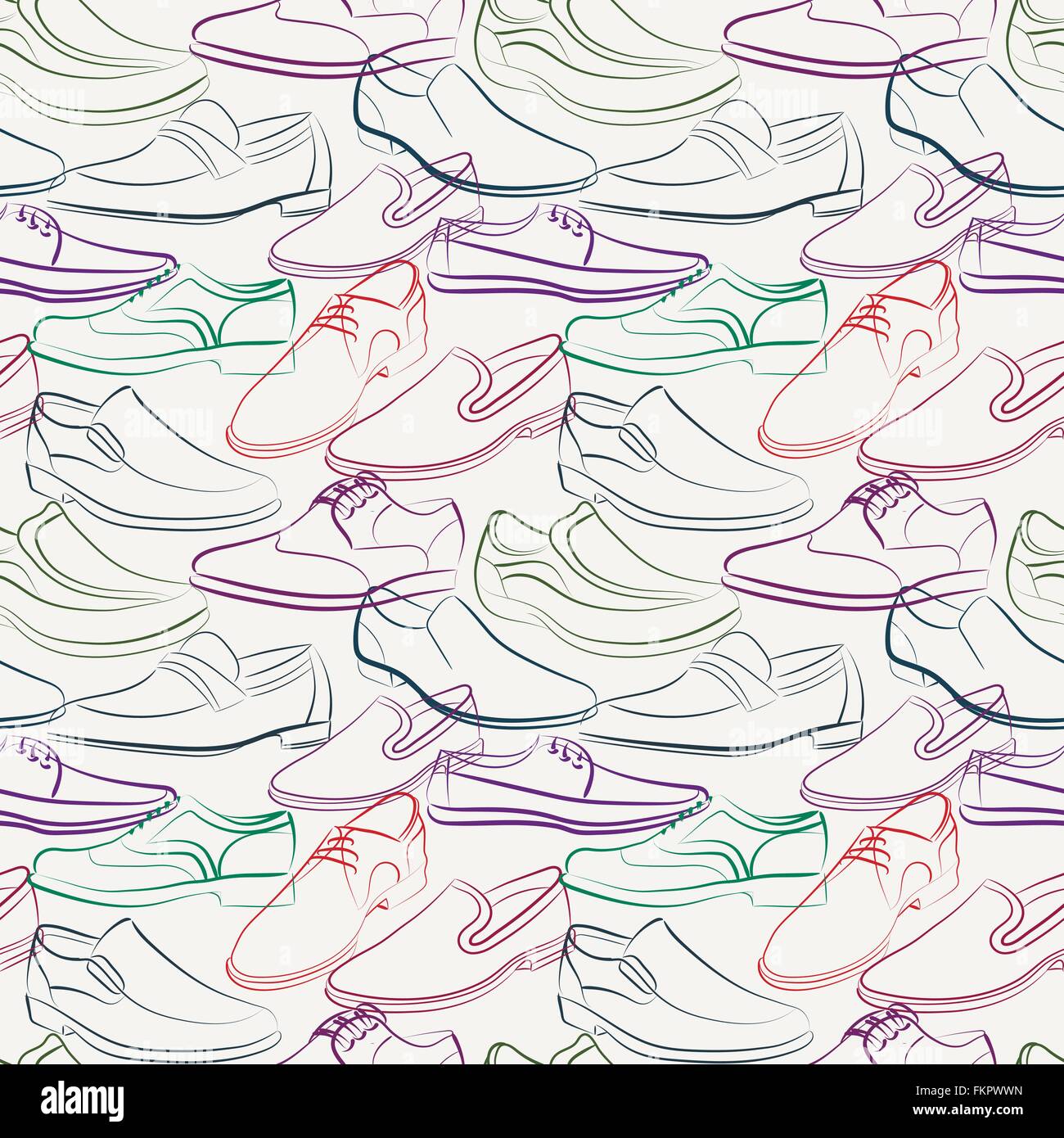 Vector seamless pattern of variety of men's shoes Stock Vector