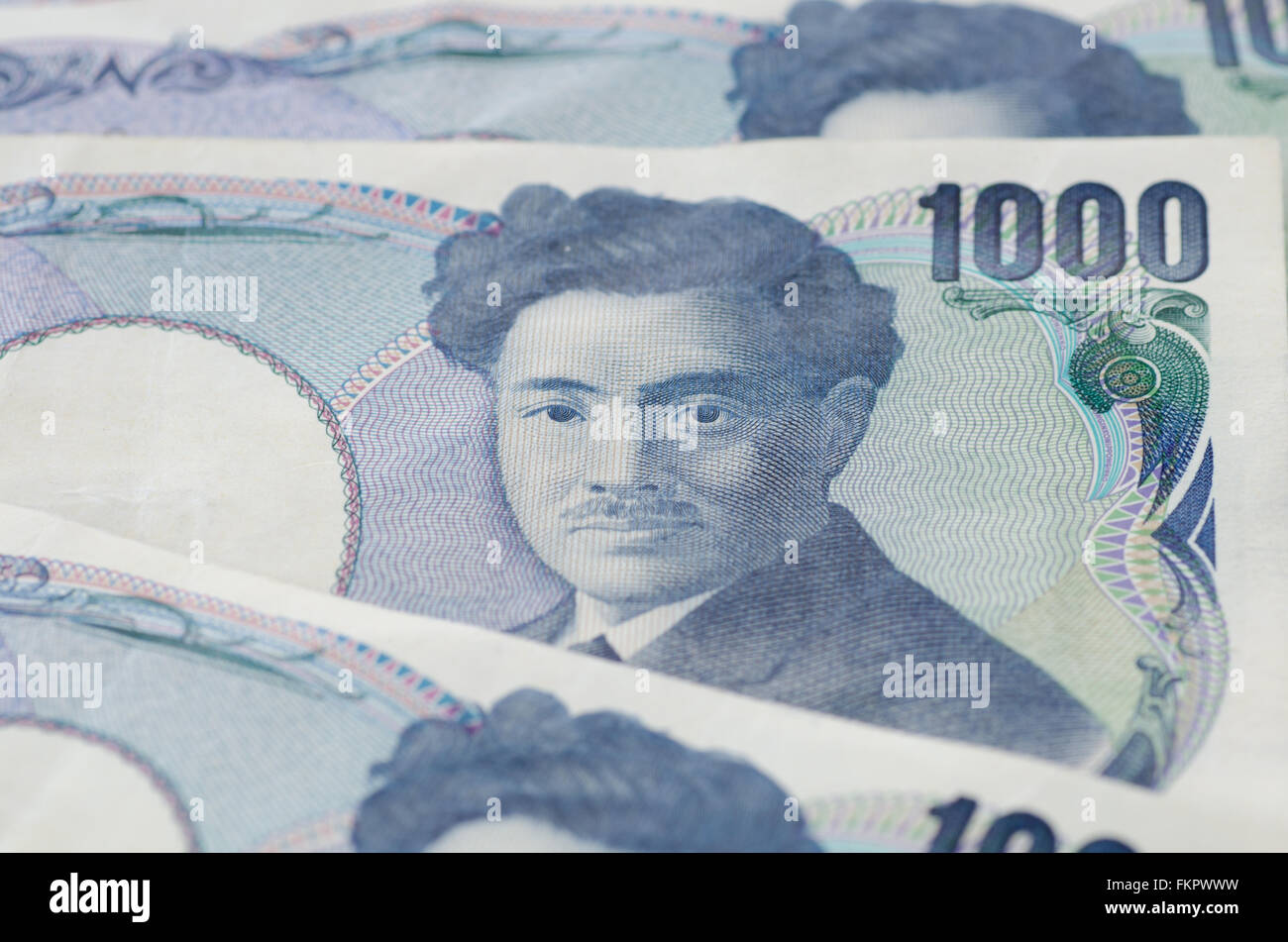 Macro of thousands japanese yen bills. Stock Photo
