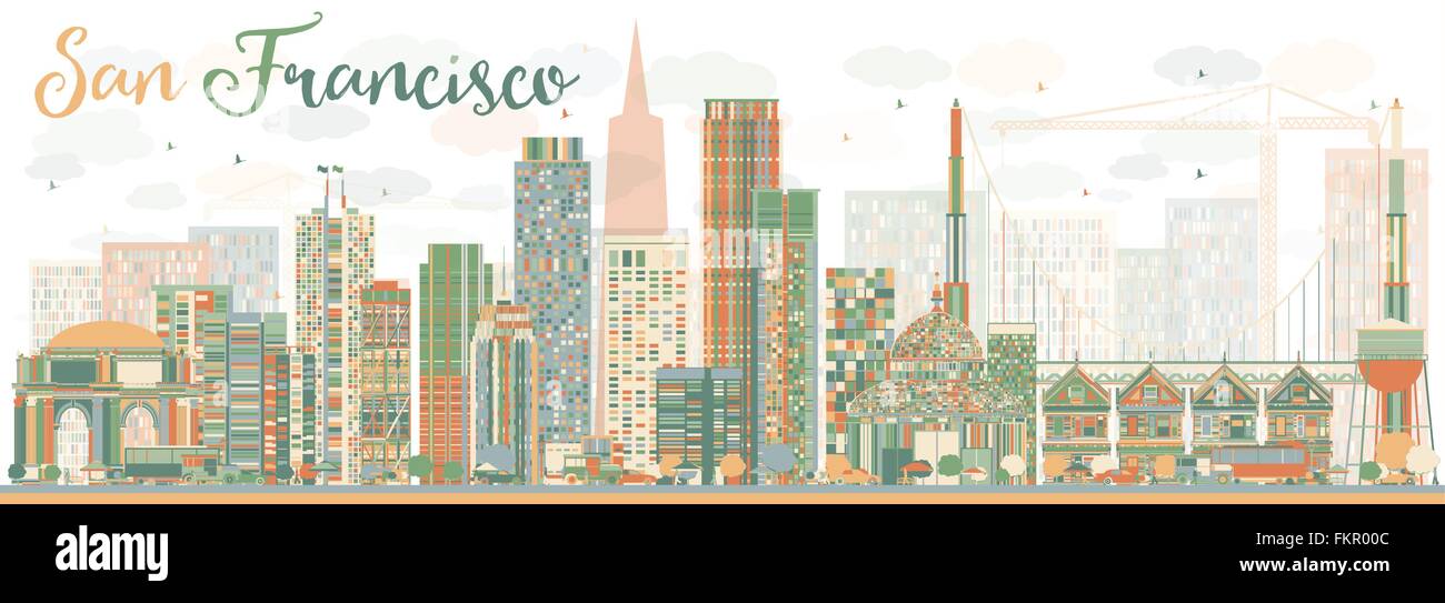 Abstract San Francisco Skyline with Color Buildings. Vector Illustration. Business Travel and Tourism Concept Stock Vector