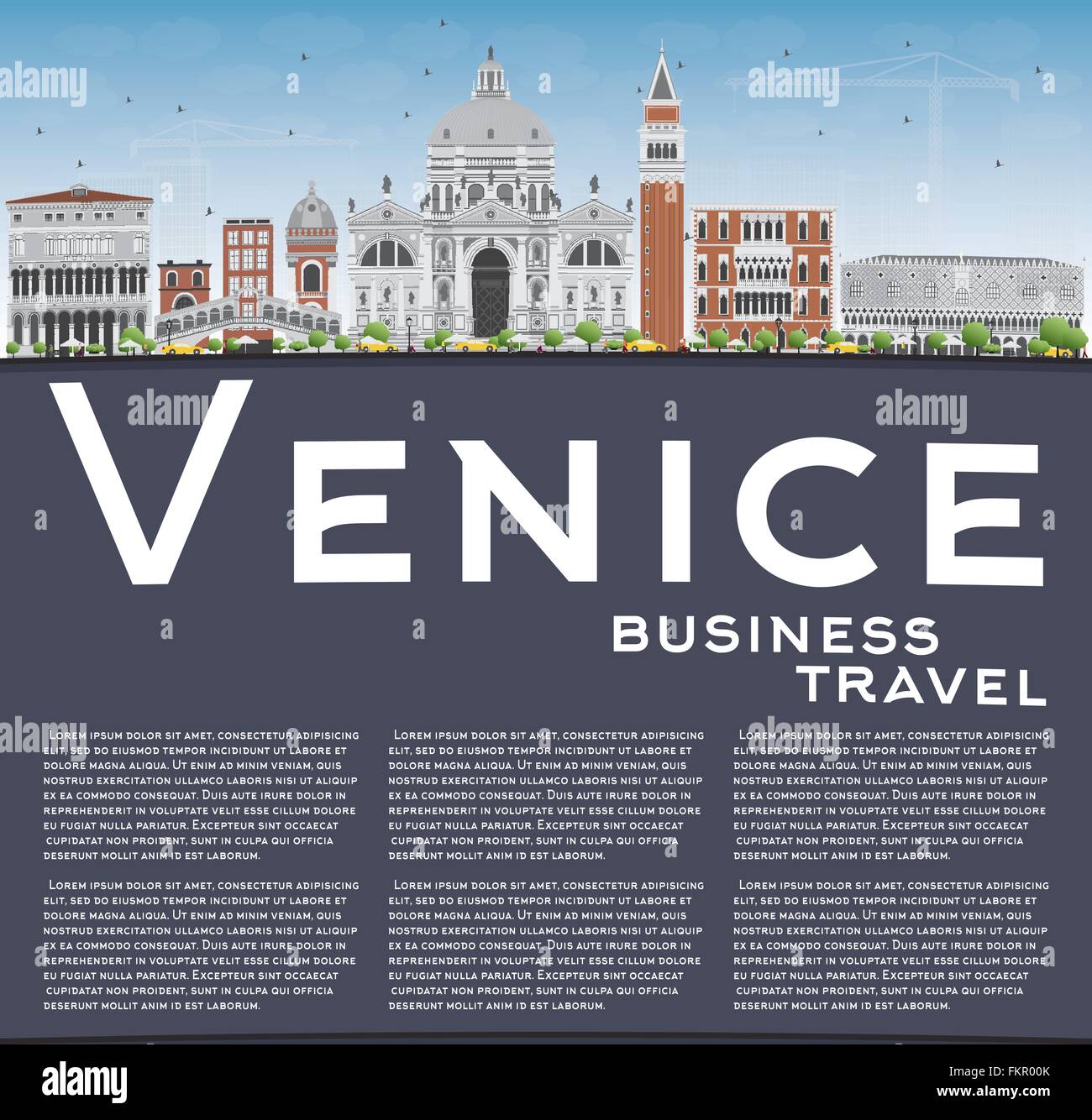 Venice Skyline Silhouette with Gray and Brown Buildings. Vector Illustration. Business Travel and Tourism Concept with Copy Spac Stock Vector