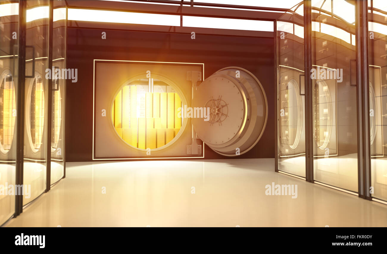 Opening door of safe in the Bank Stock Photo