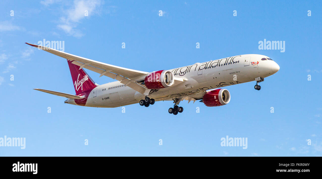 Virgin Atlantic Aeroplane landing at London Heathrow airport Stock Photo