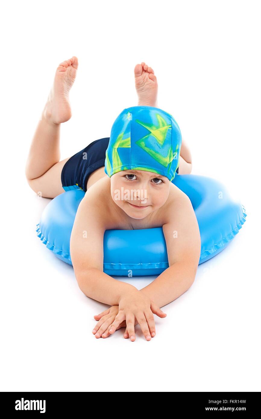 Funny little boy playing with blue life 