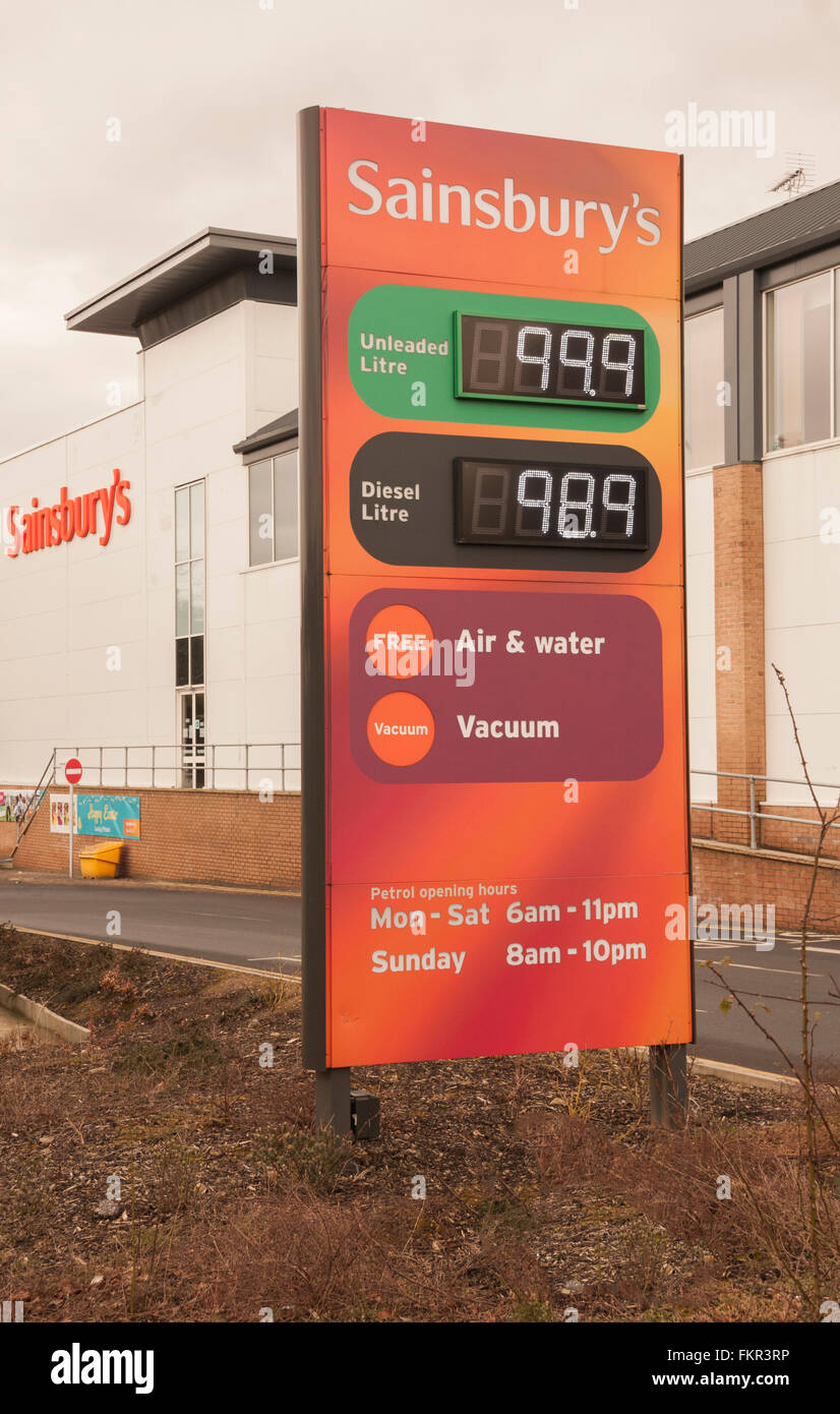 A view of the fuel prices display board at Sainsbury's in Victoria Road