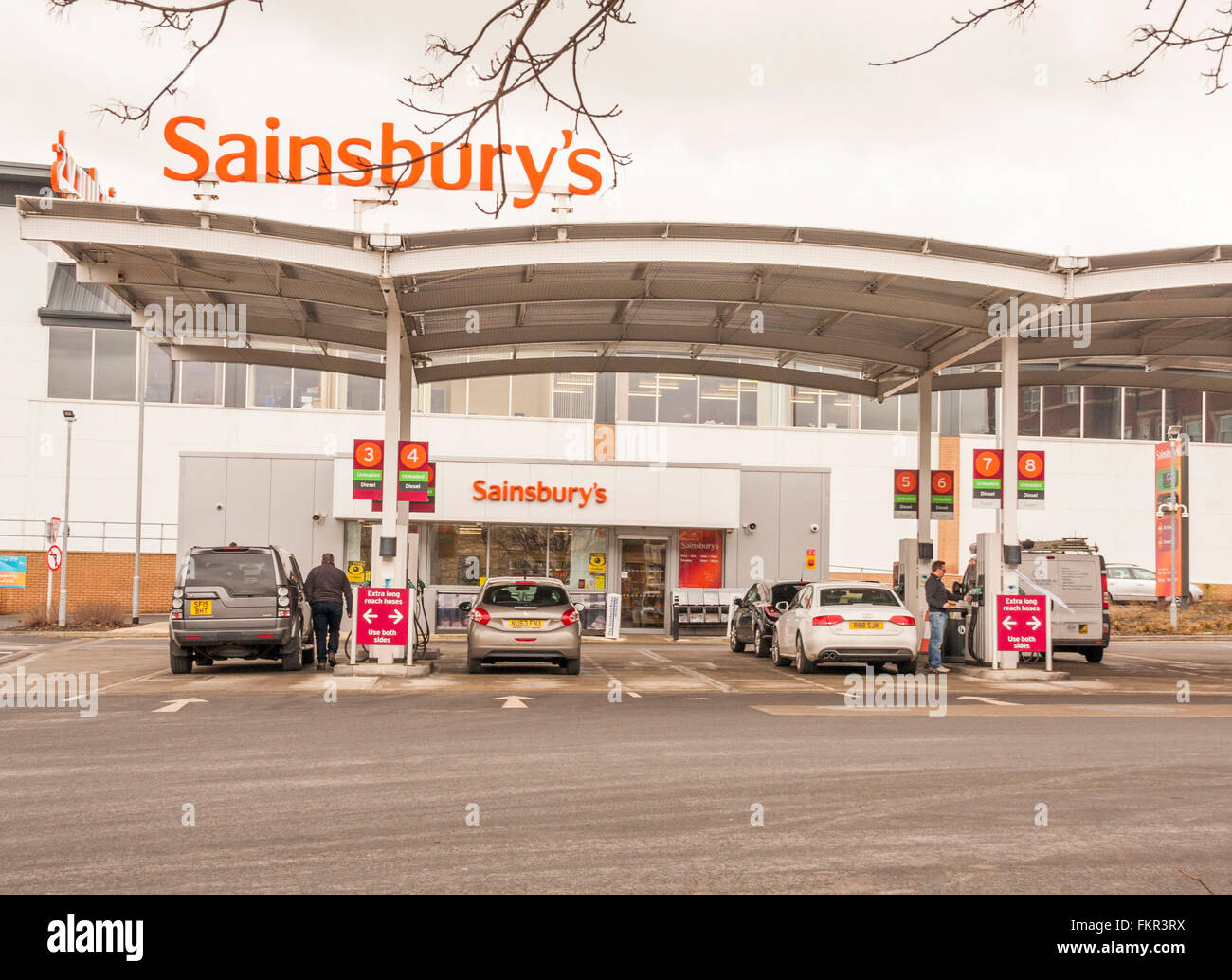 A view of the petrol / diesel filling station forecourt at Sainsbury's