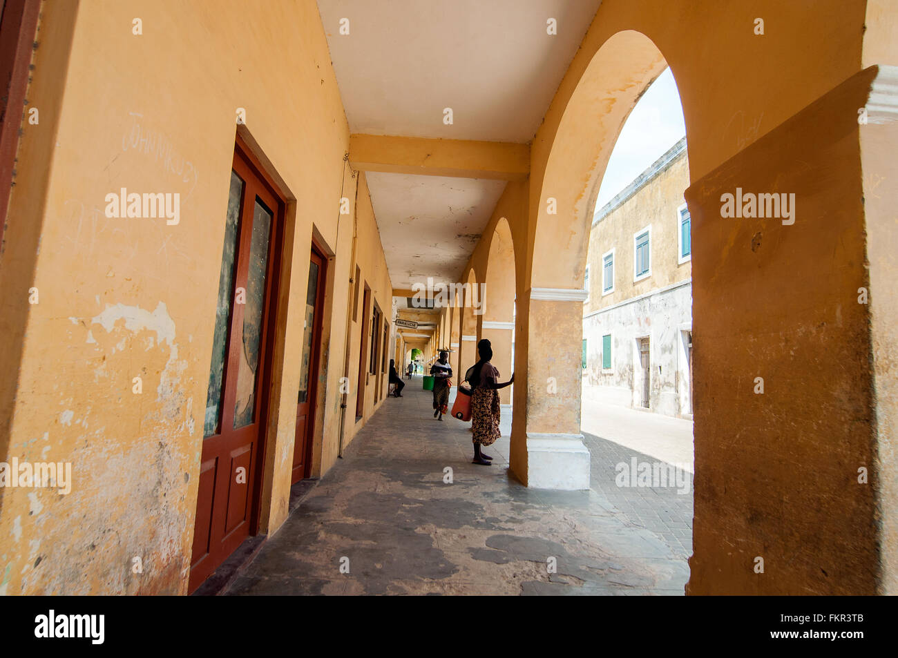 Colonial arcade, Ilha de Mozambique, Nampula, Mozambique Stock Photo