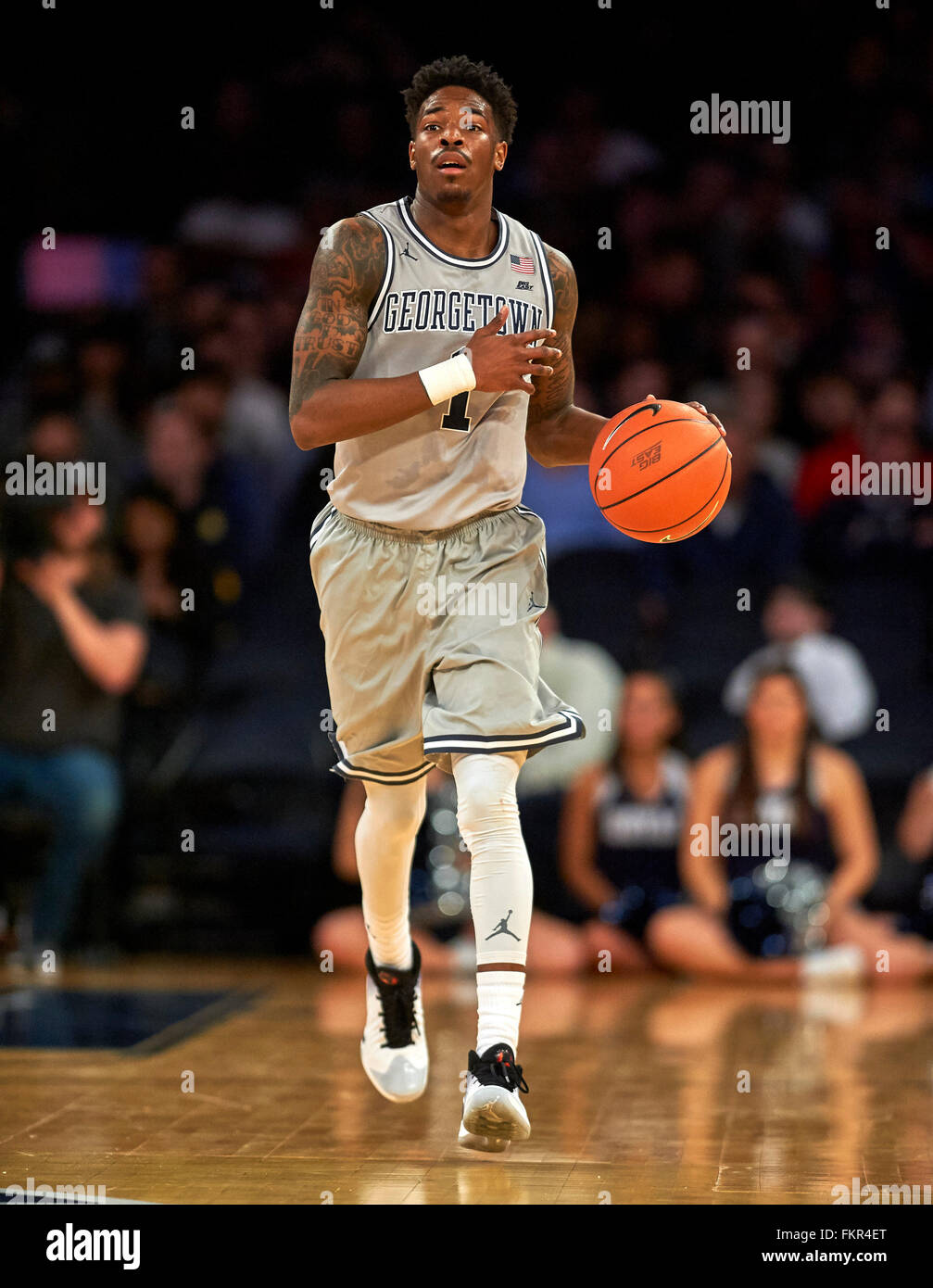 March 9, 2016 - Piscataway, New Jersey, U.S. - Georgetown's guard Tre  Campbell #1 brings the ball up court in the second half during first round  Big East Tournament between the DePaul