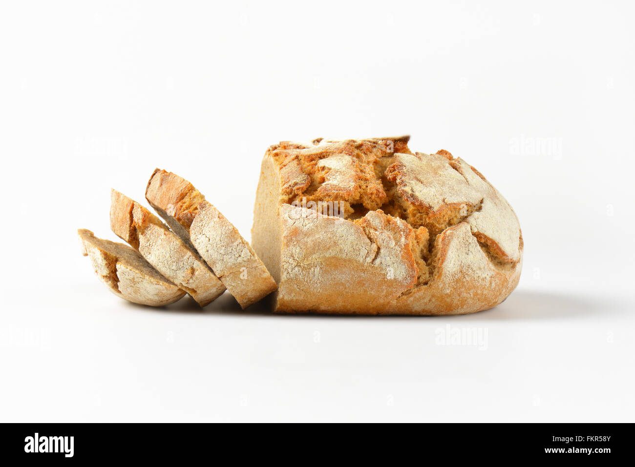 sliced loaf of bread on white background Stock Photo