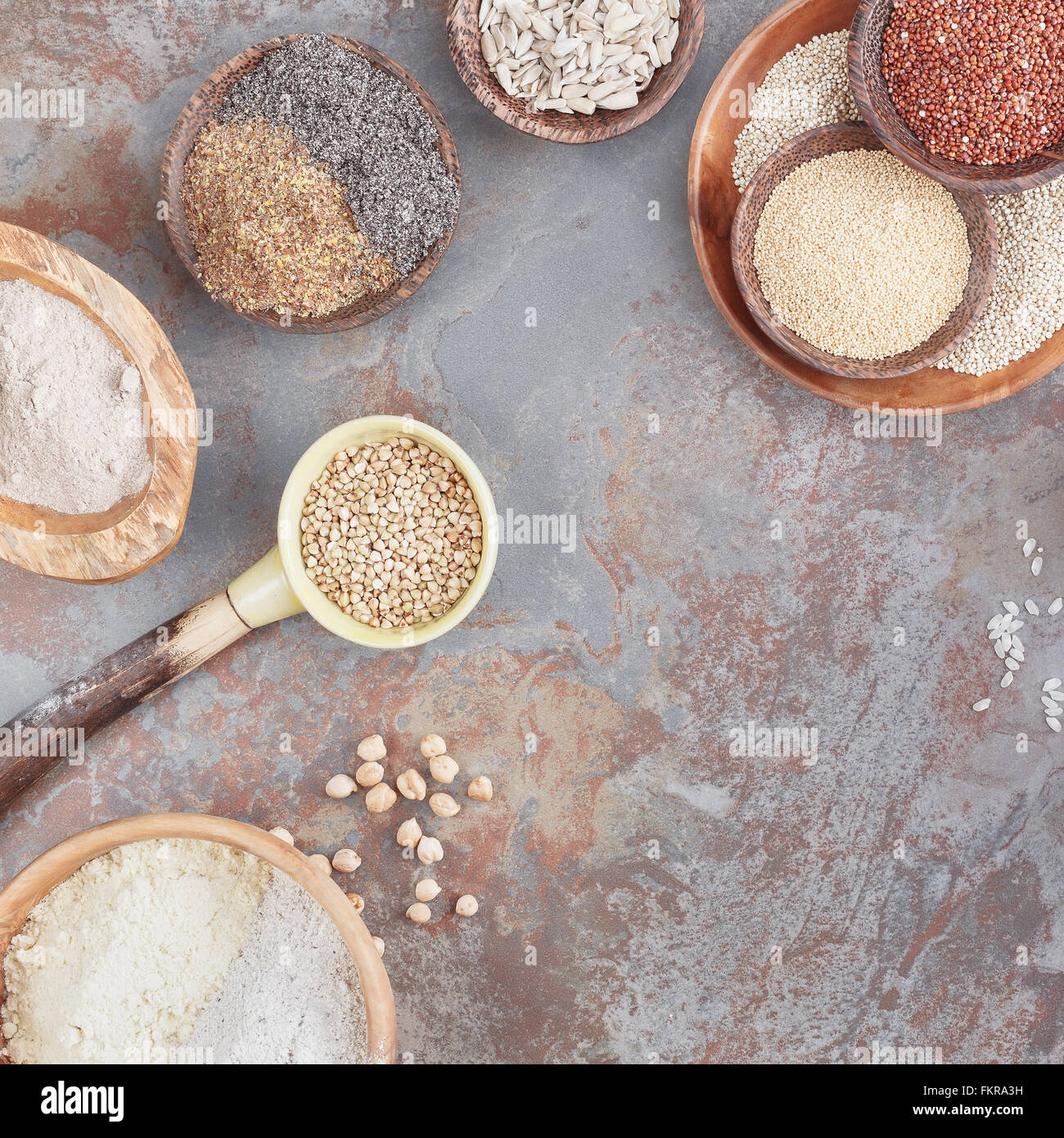 Image showcasing Gluten free grains and flours. A variety of gluten free ingredients ...