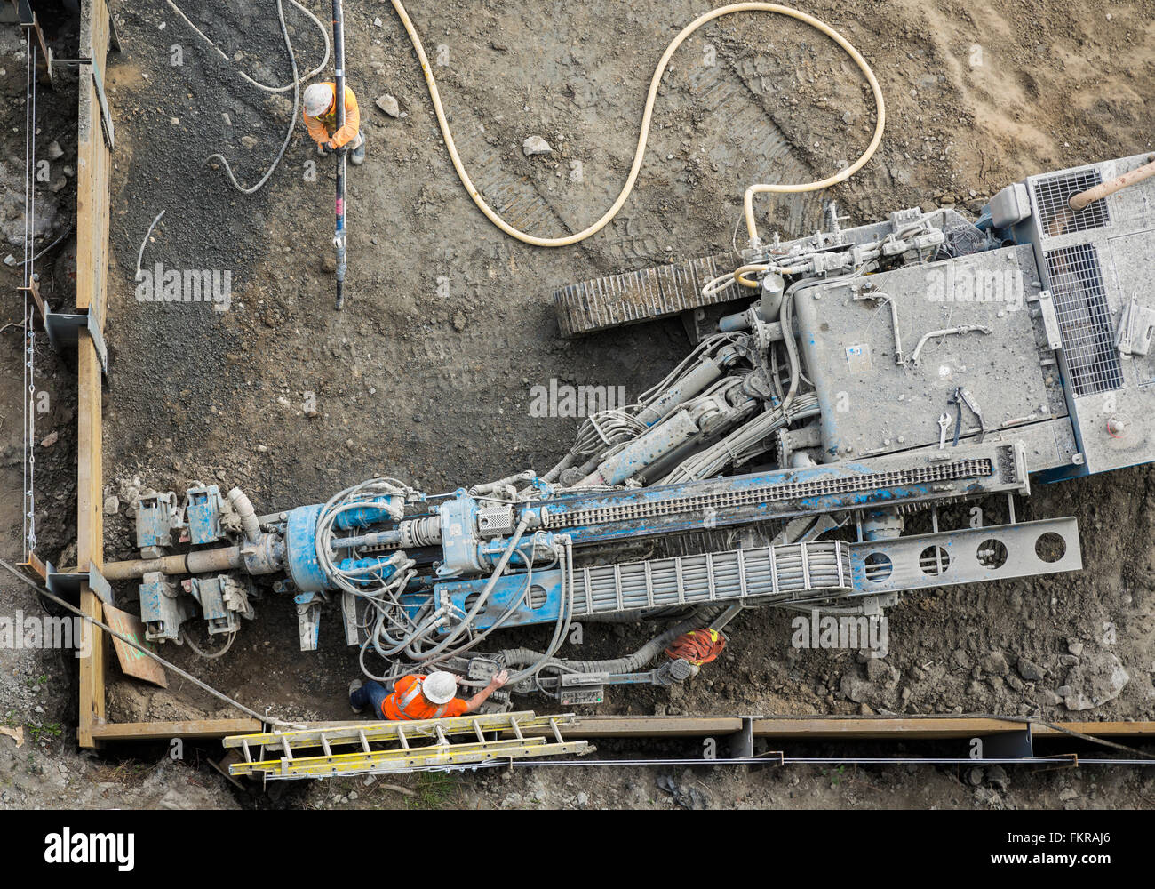 High angle view of workers at construction site Stock Photo