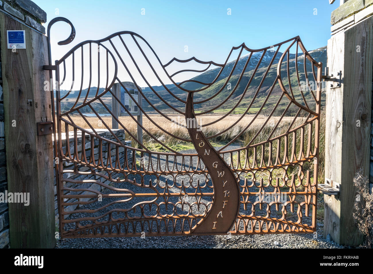 Lon Gwyrfai cycle, walking and horse track crossing the Lyn y Gadder sssi site from Rhyd-ddu to Bedgelert in Snowdonia Stock Photo