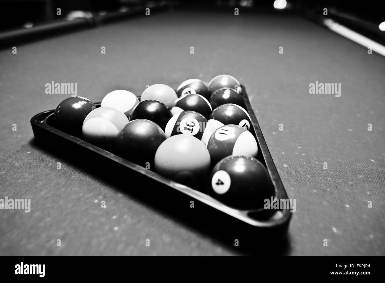 Billiard balls in a pool table at triangle Stock Photo