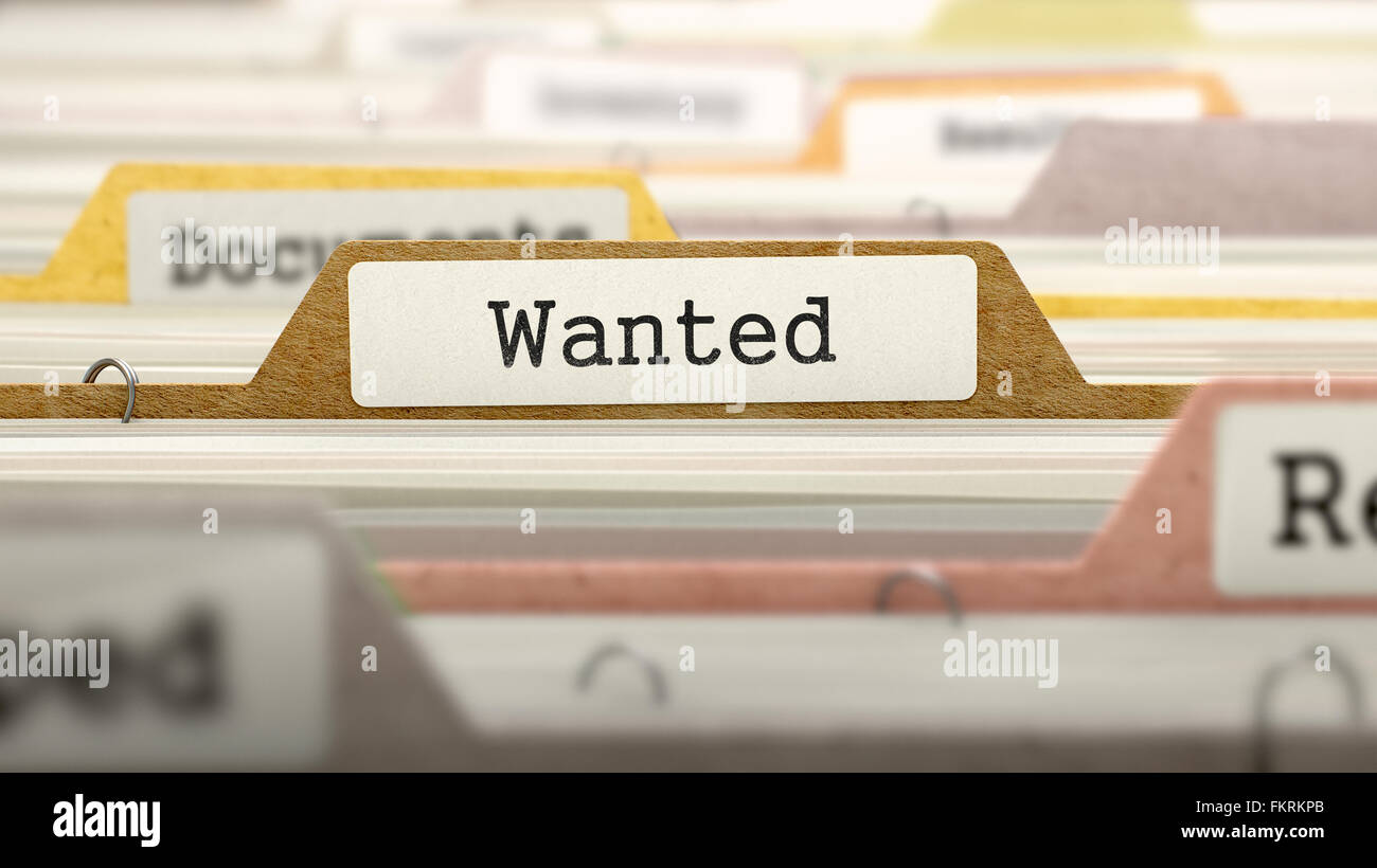 Wanted Concept on Folder Register. Stock Photo