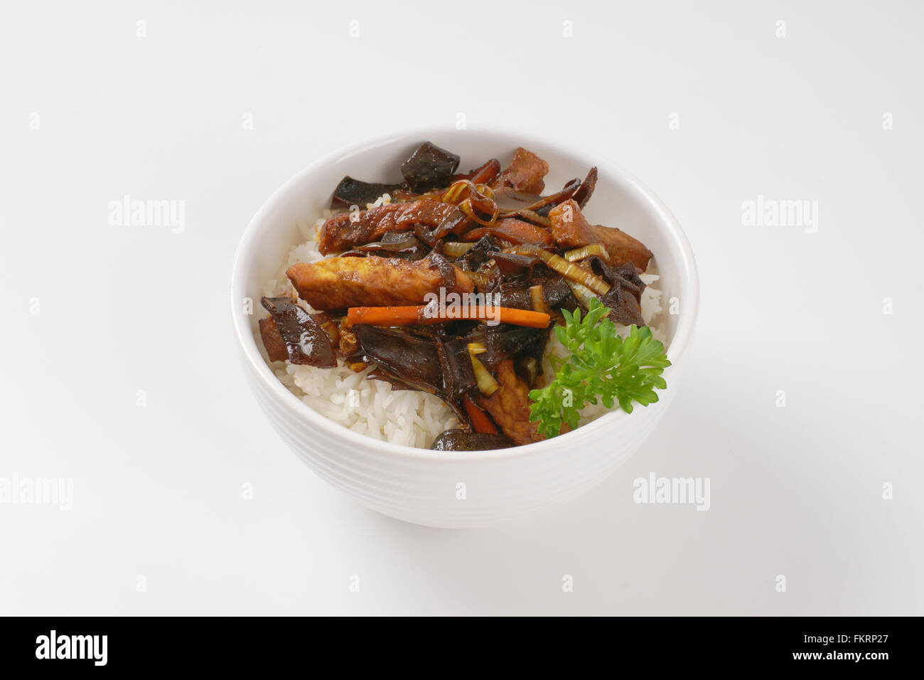 roasted meat, ear mushrooms and rice noodles Stock Photo